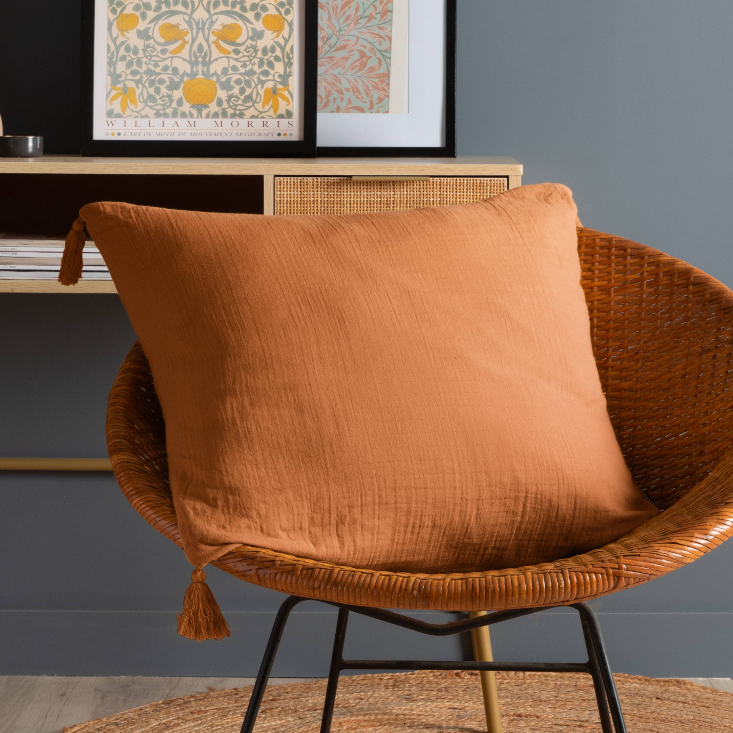 Apricot muslin cushion