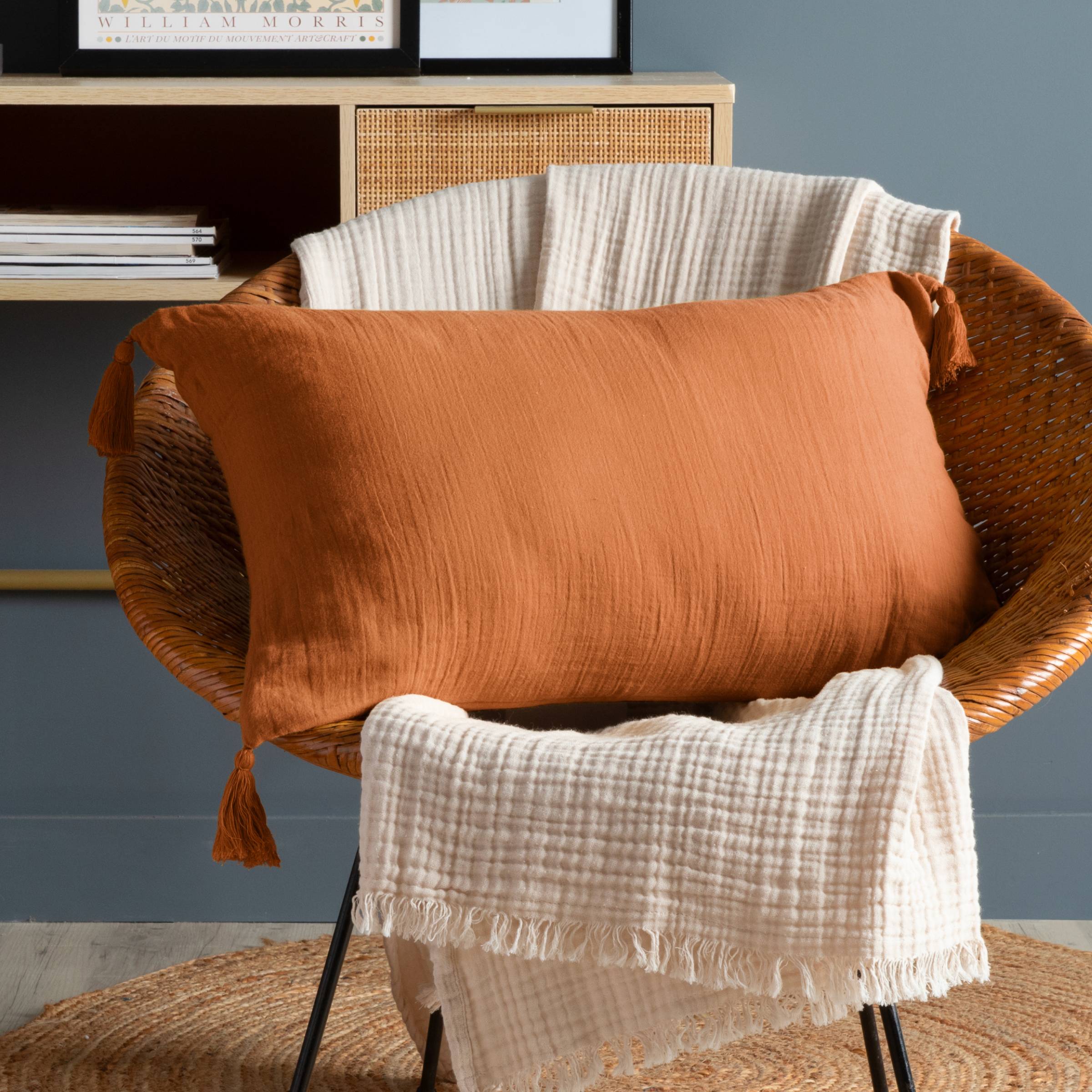 Apricot muslin cushion