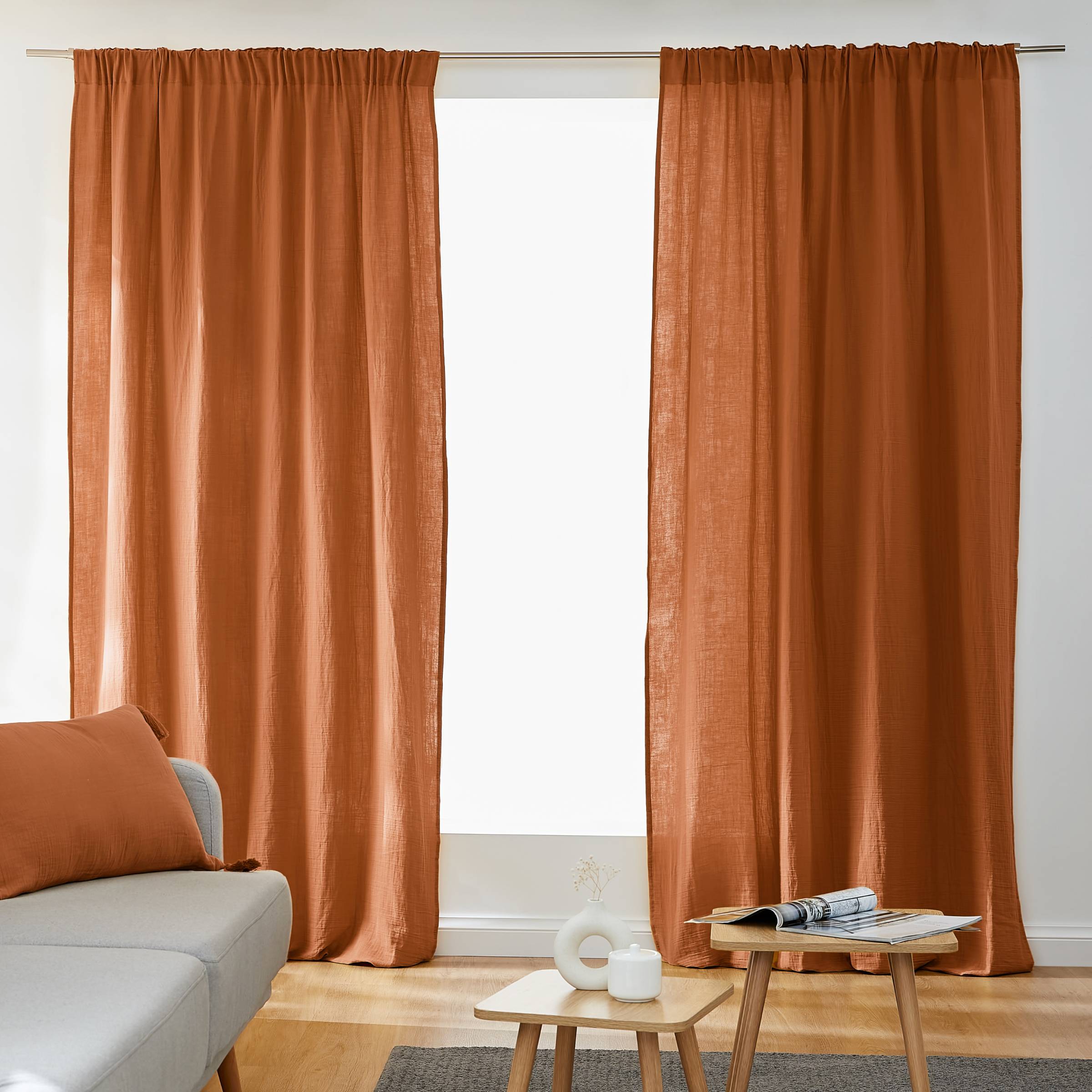 Apricot muslin pencil pleat curtain