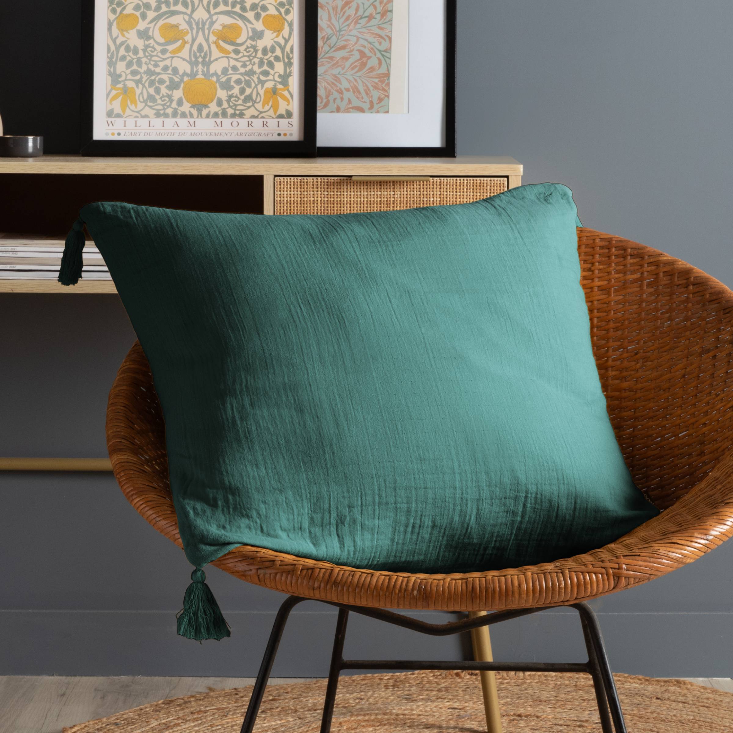 Duck blue muslin cushion