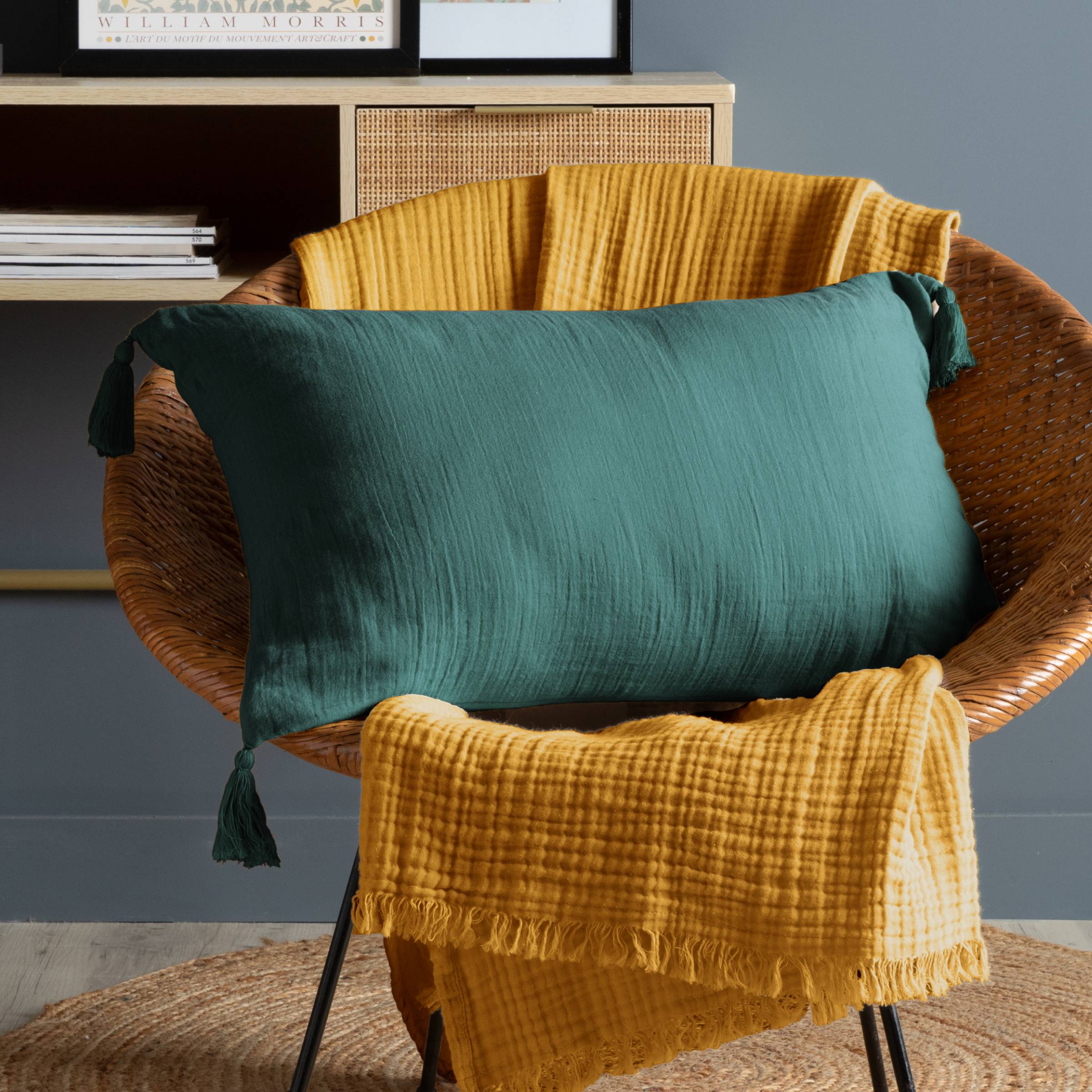 Duck blue muslin cushion