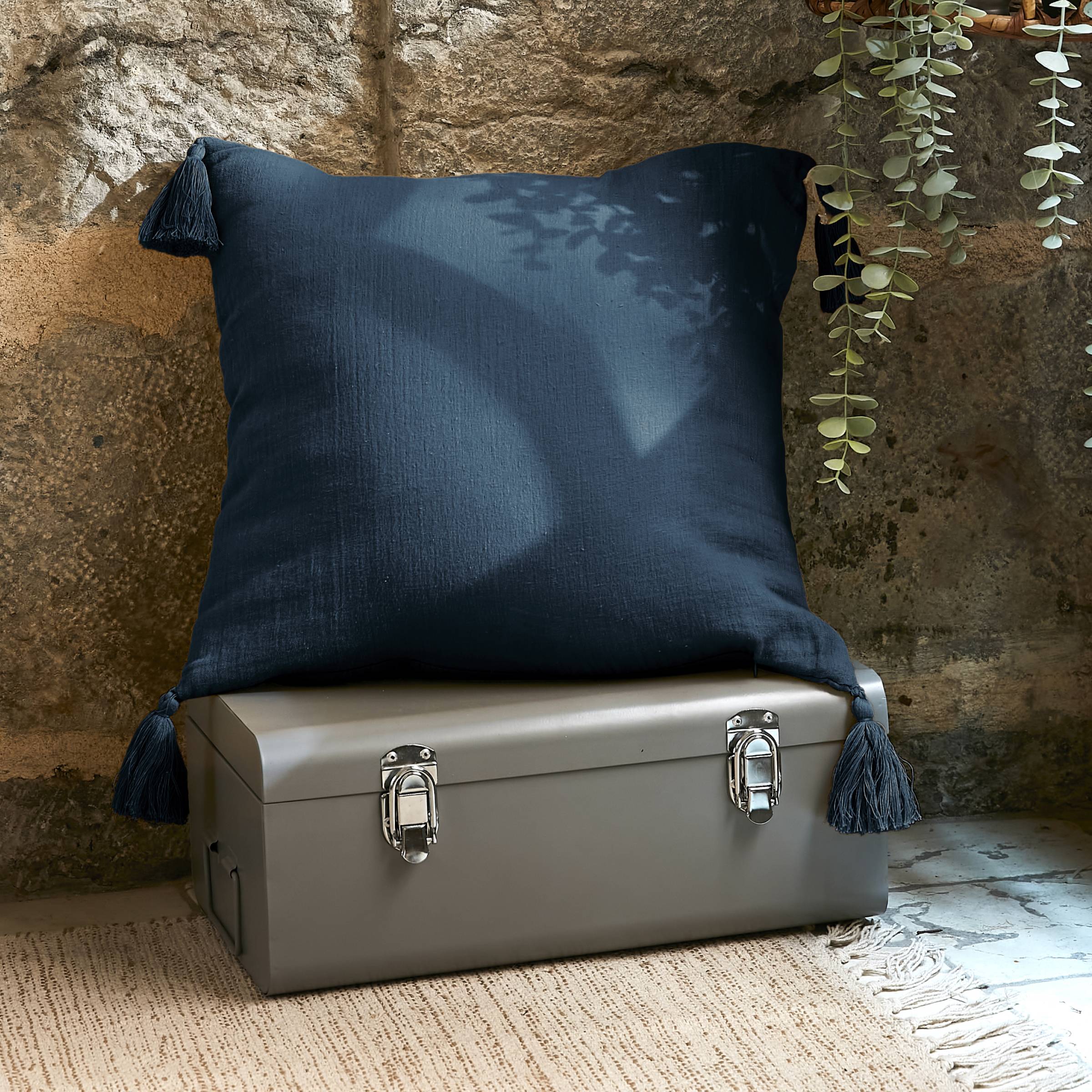 Midnight blue muslin cushion