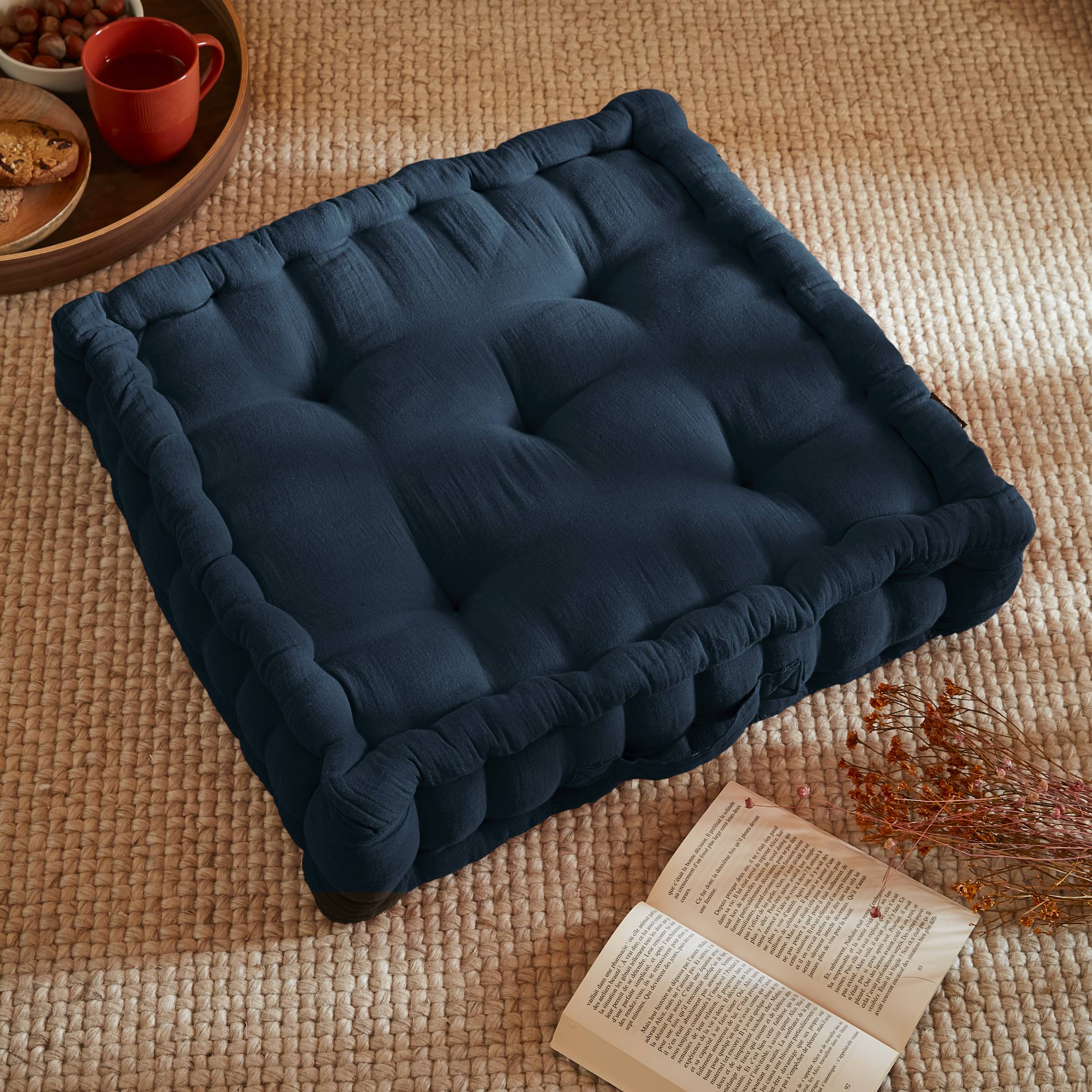 Midnight blue muslin floor cushion
