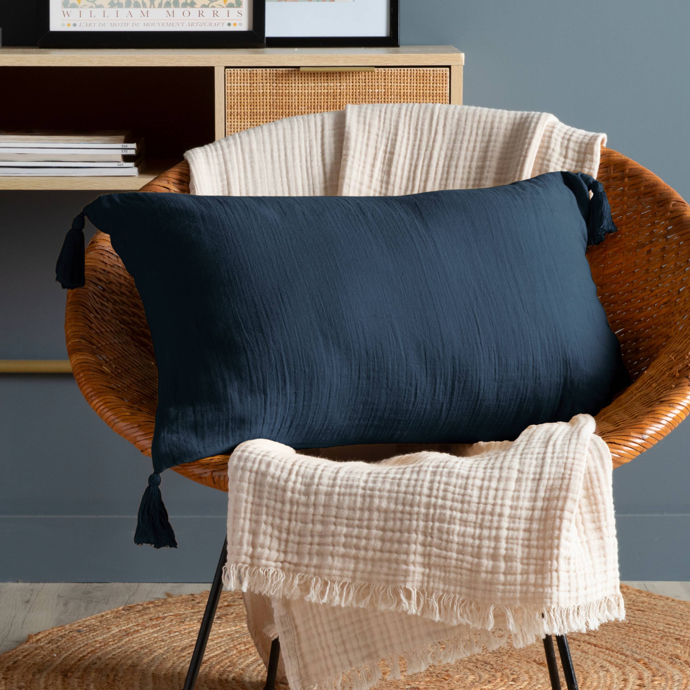 Midnight blue muslin cushion