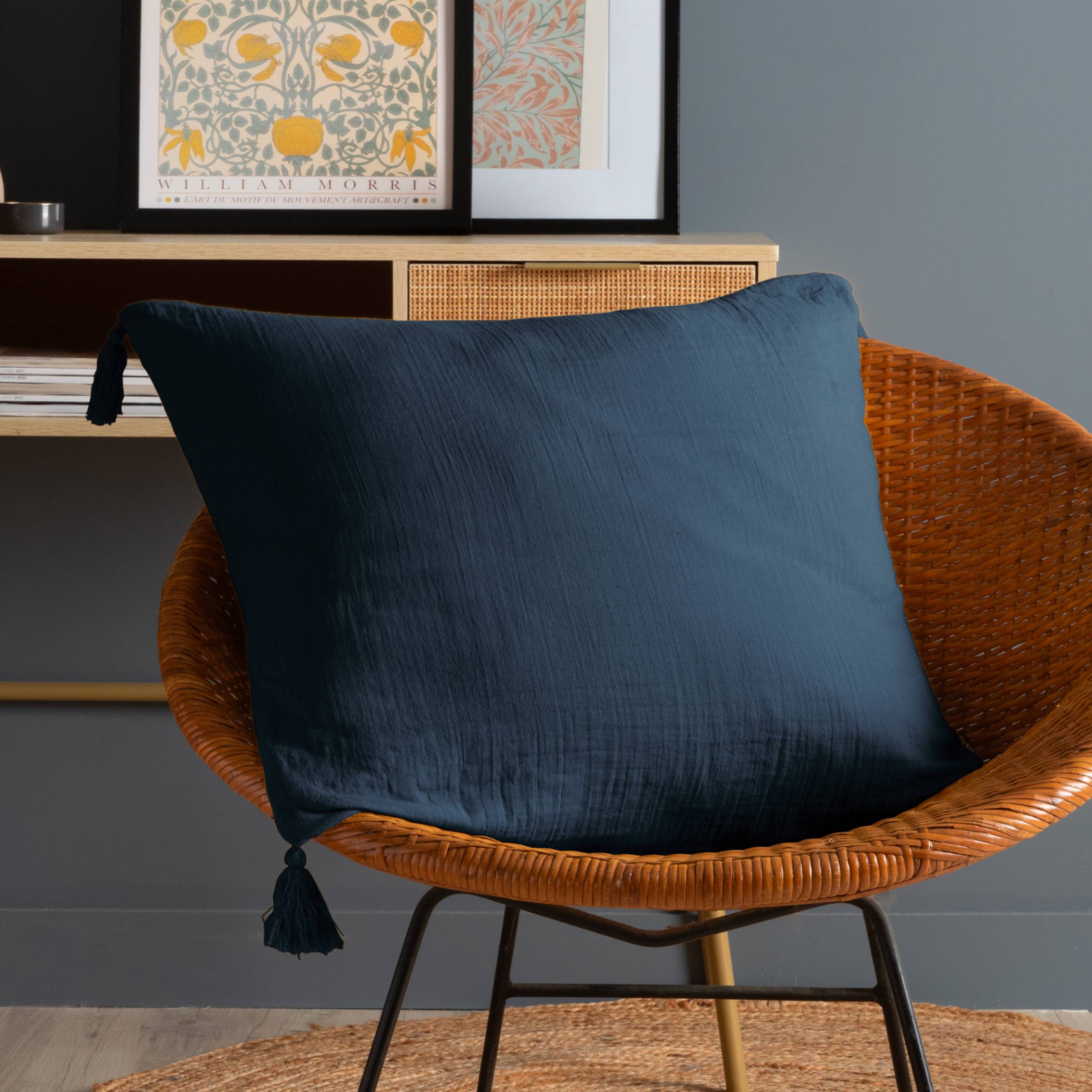 Midnight blue muslin cushion