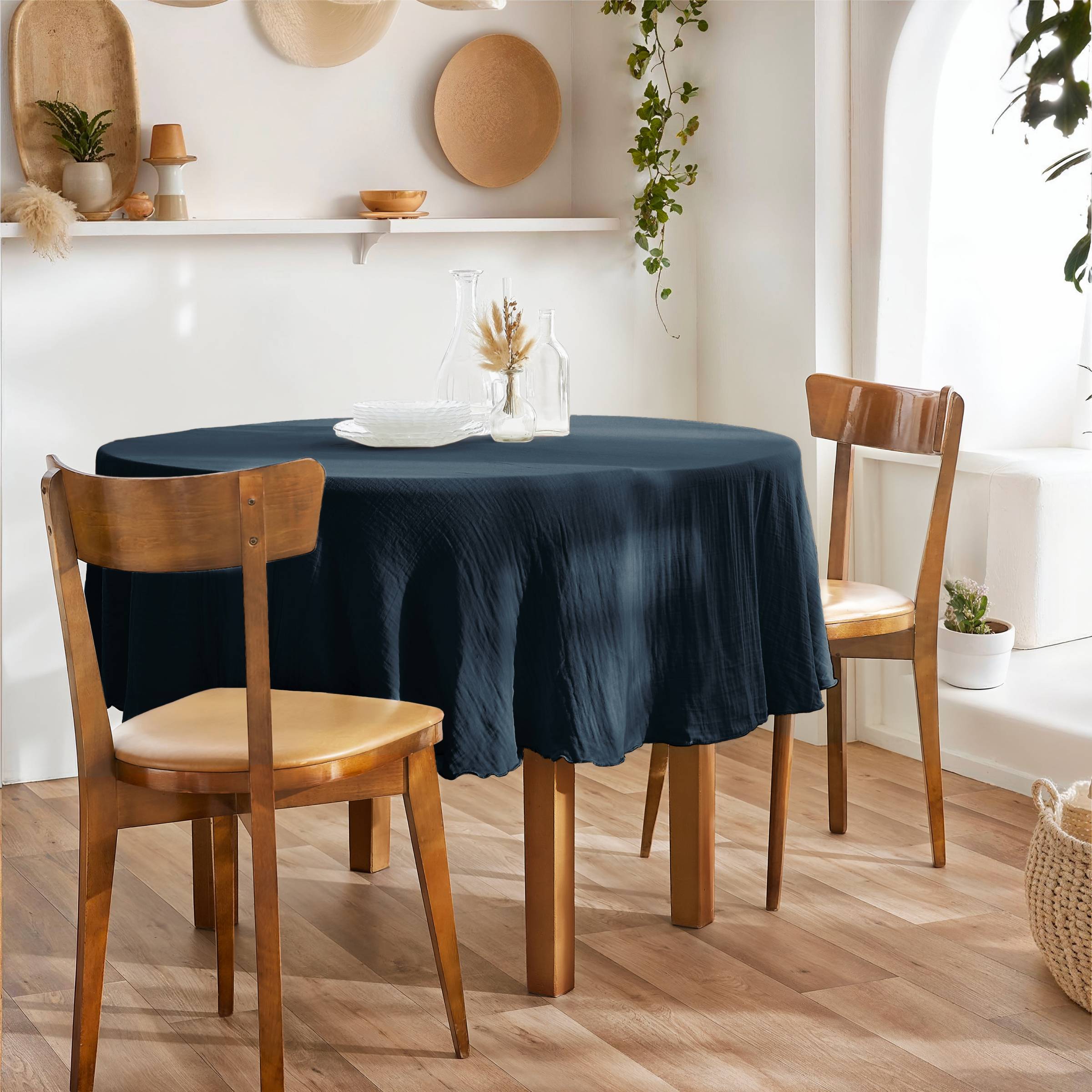 Midnight blue round muslin tablecloth