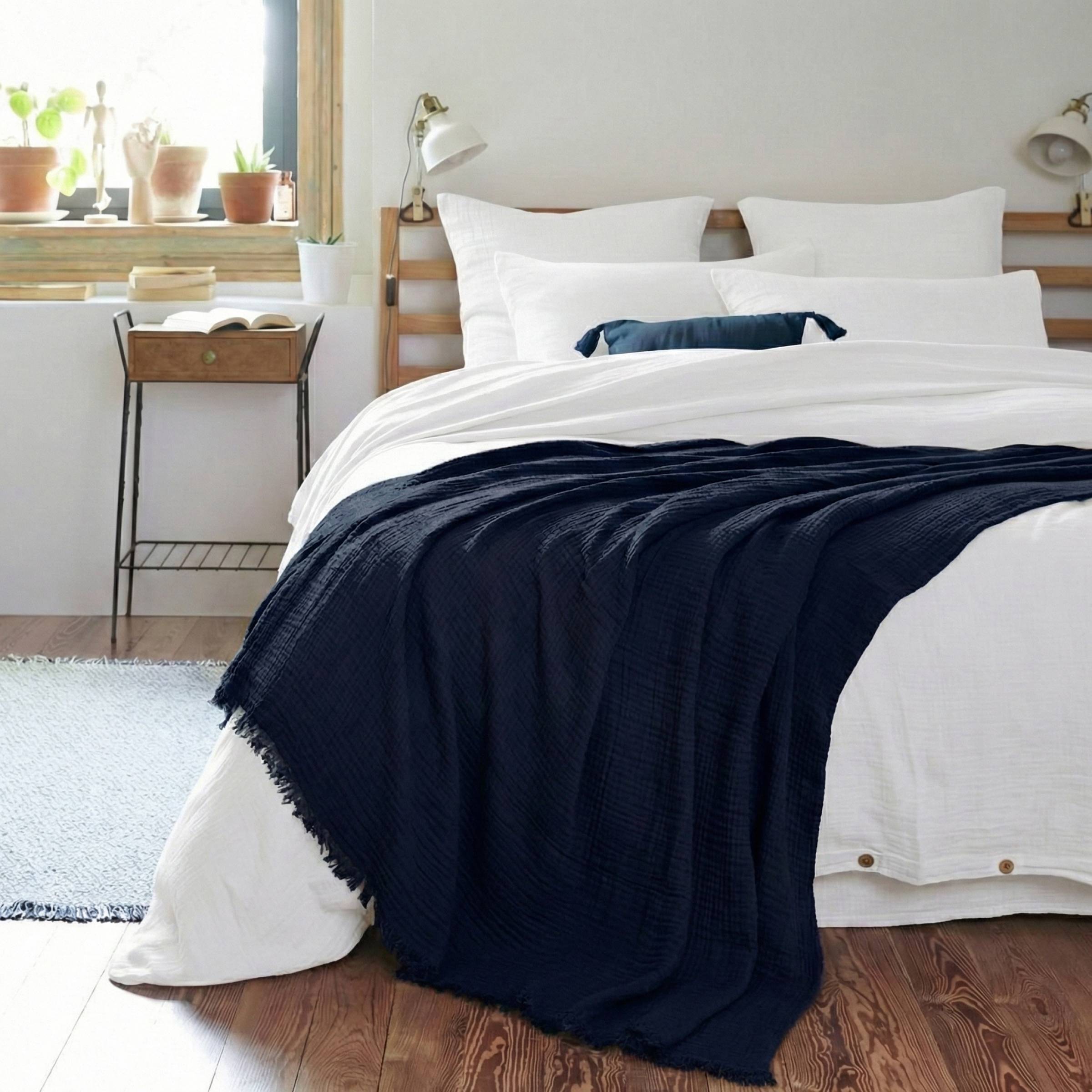 Midnight blue muslin throw