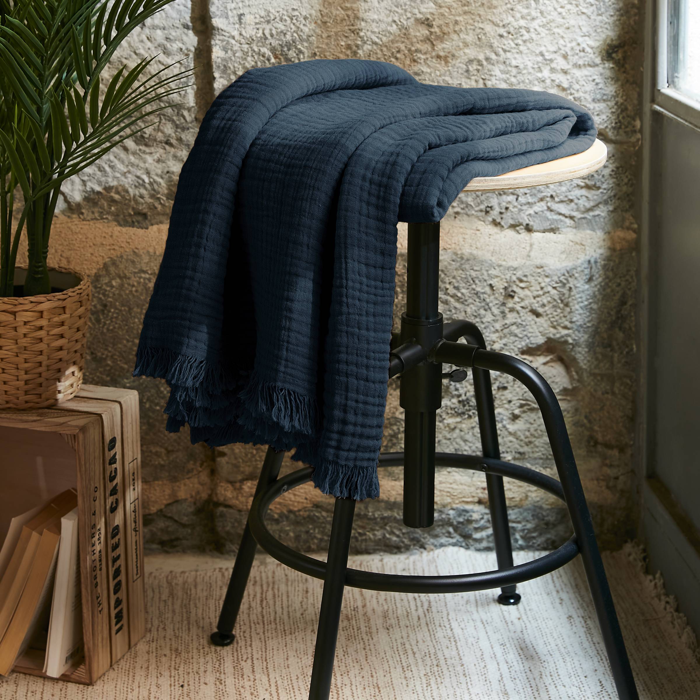 Midnight blue muslin throw
