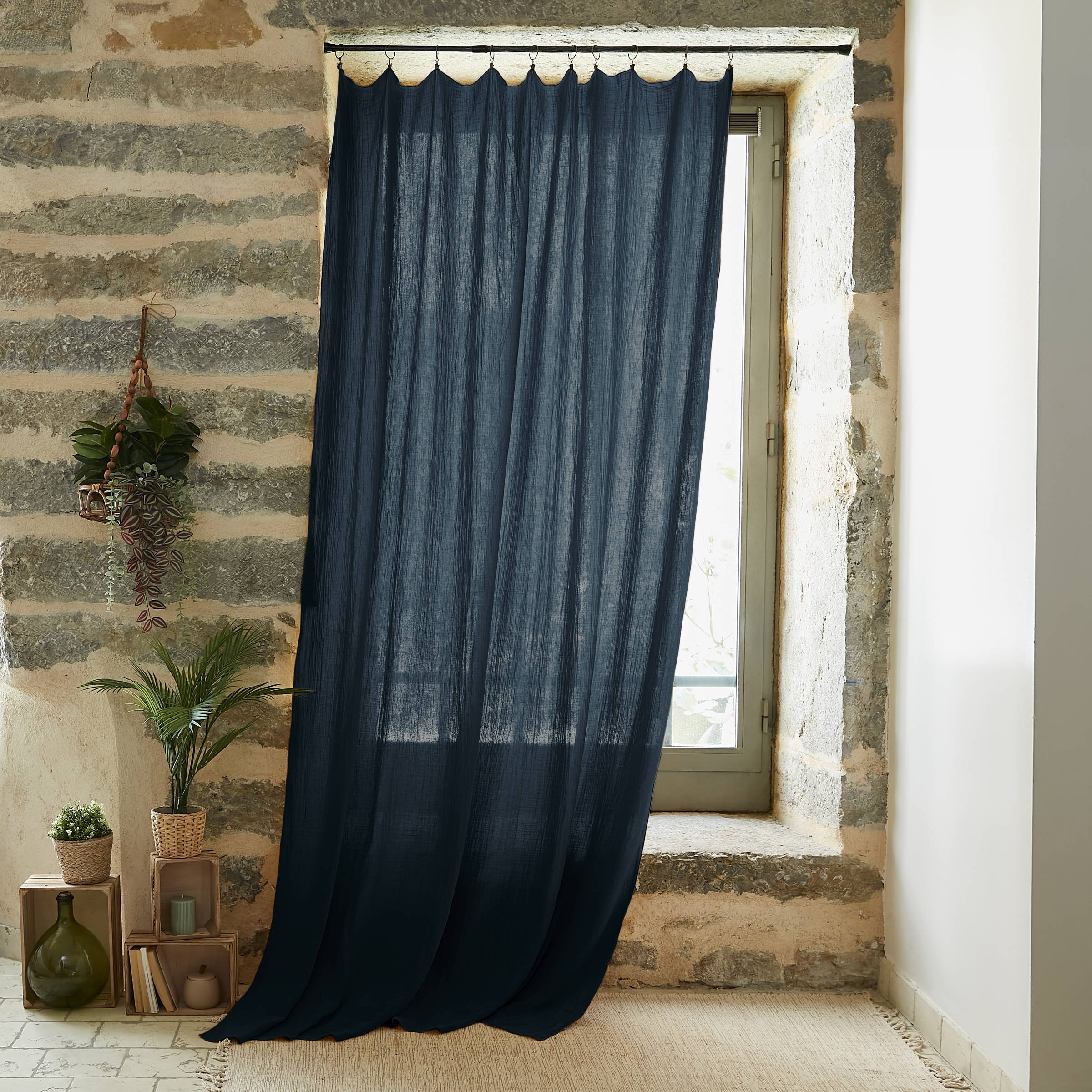 Midnight blue adjustable muslin curtain