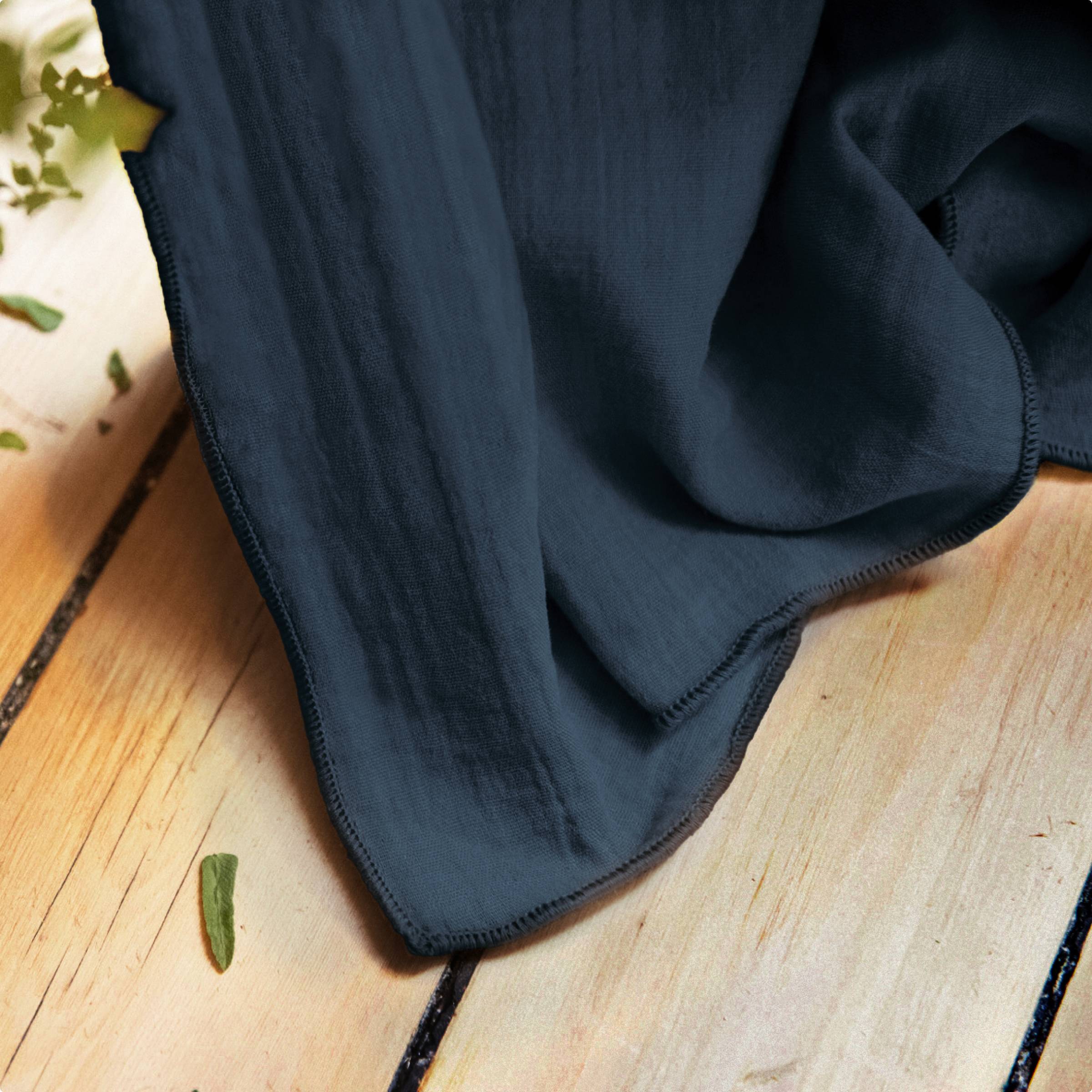 Midnight blue muslin pencil pleat curtain