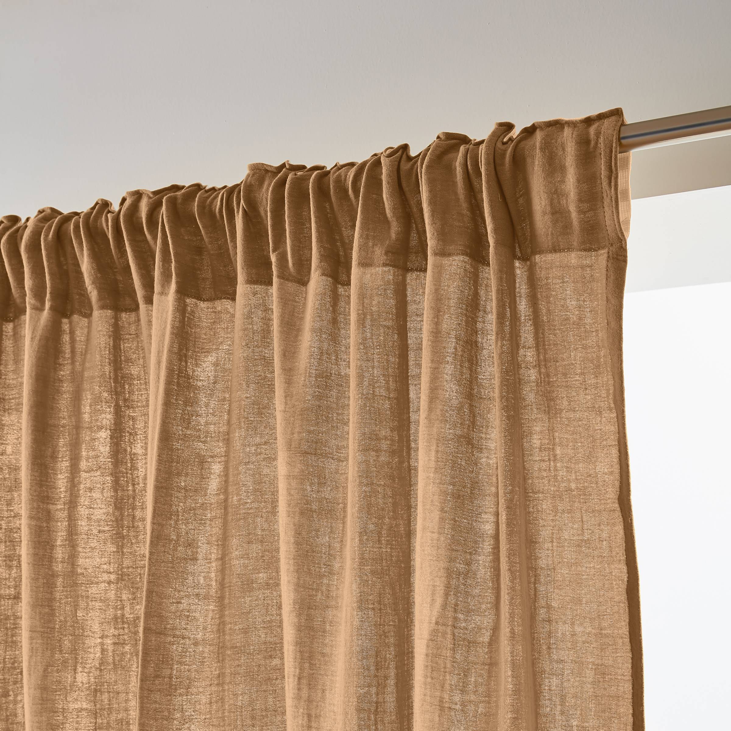 Camel muslin pencil pleat curtain