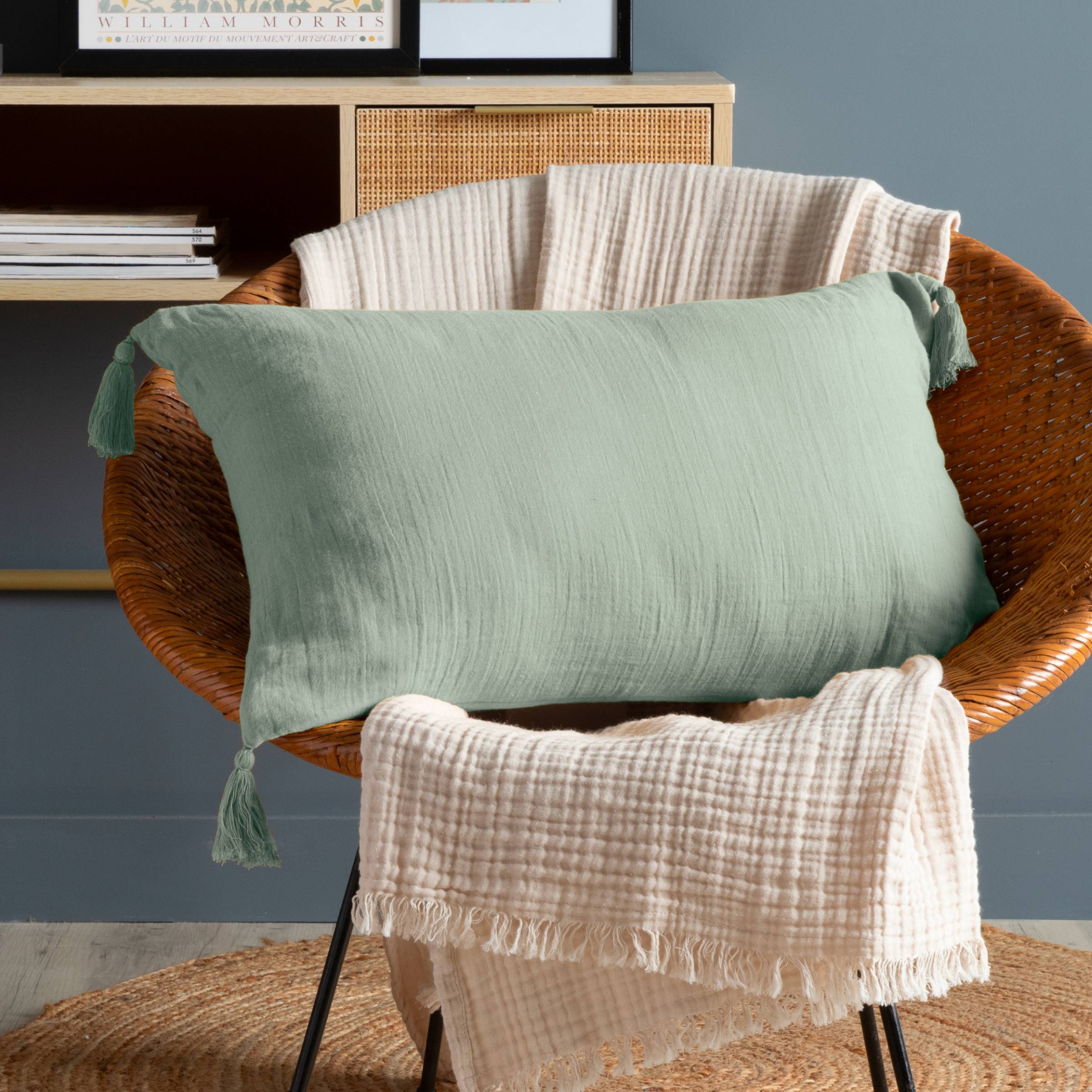 Eucalyptus green muslin cushion