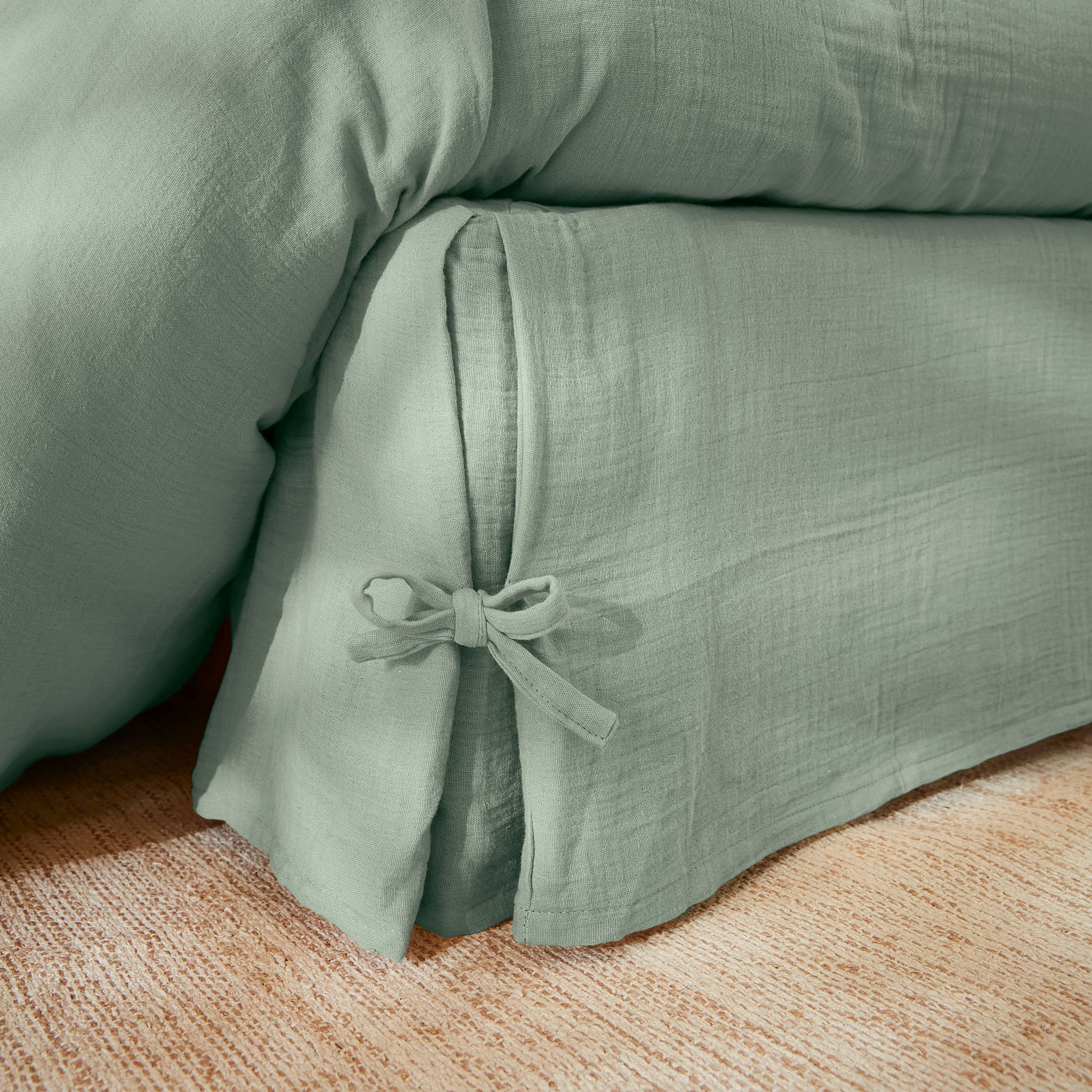 Eucalyptus green muslin bed skirt