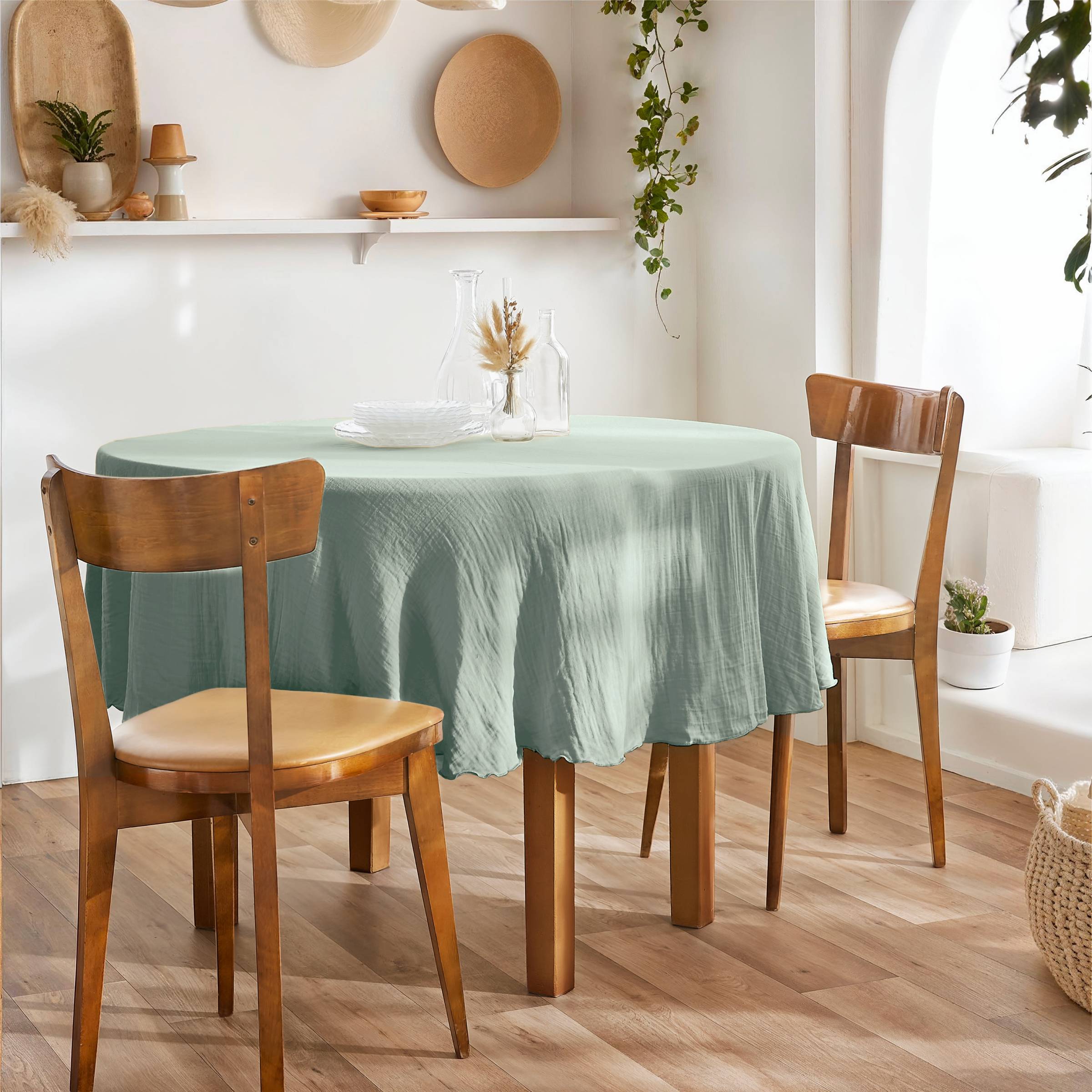 Eucalyptus green round muslin tablecloth