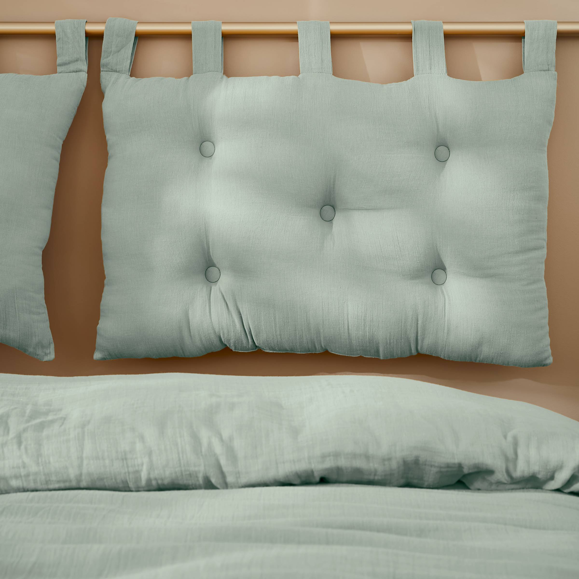 Eucalyptus green muslin headboard