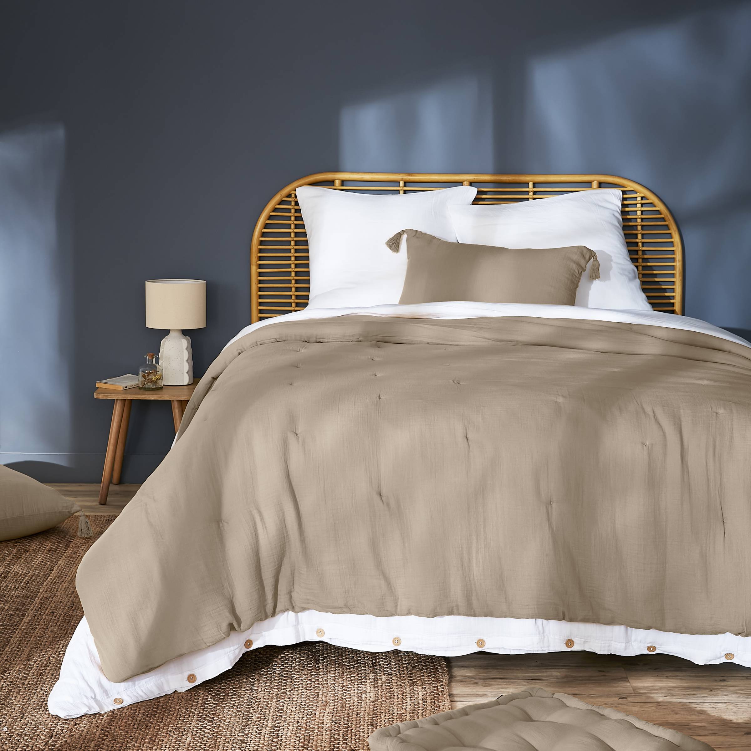 Taupe muslin bedspread