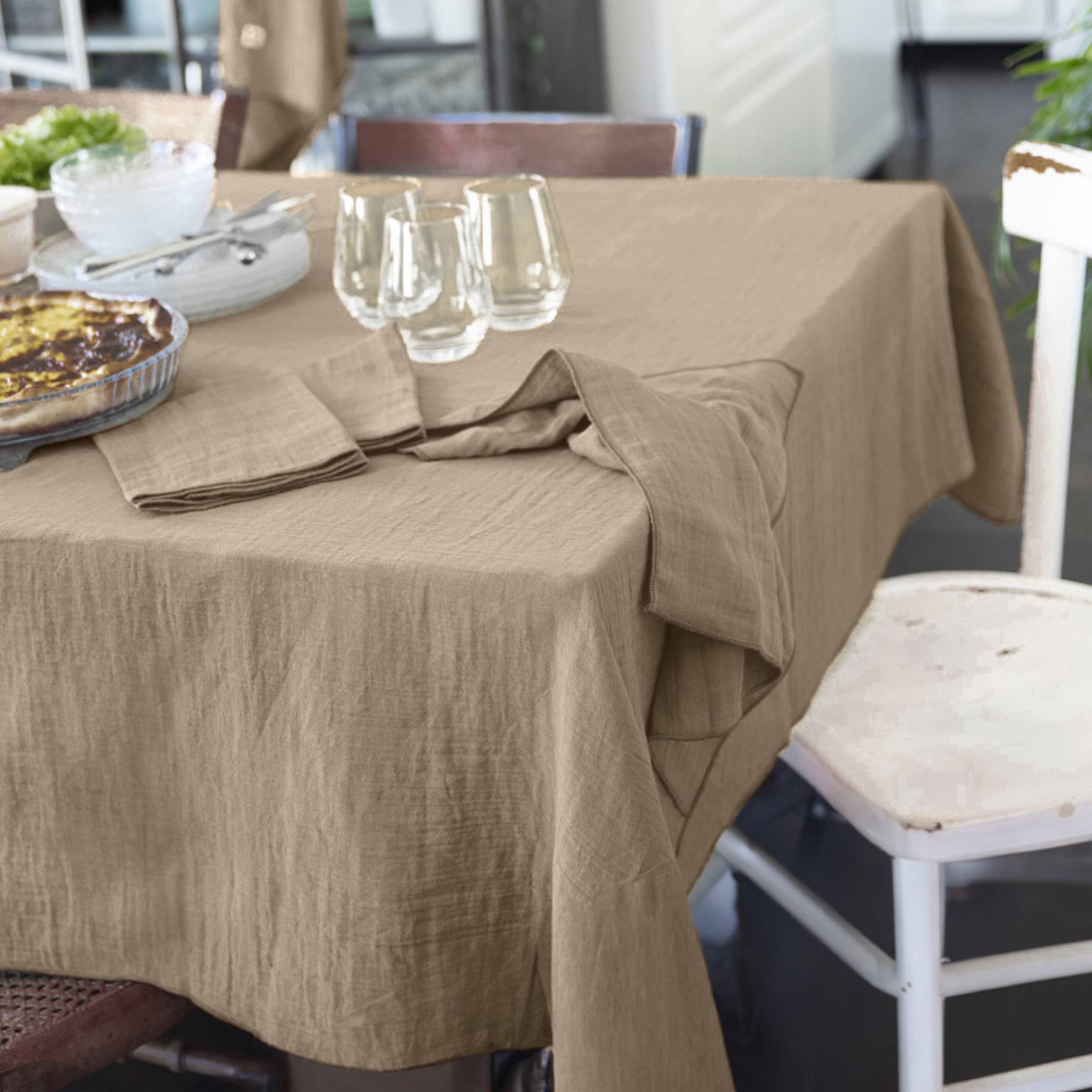 Taupe rectangular muslin tablecloth
