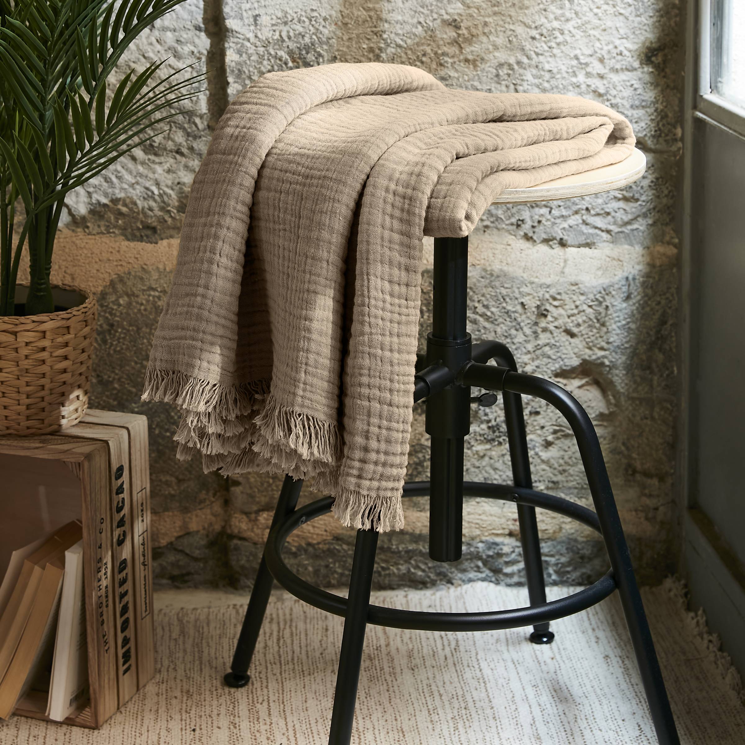 Taupe muslin throw