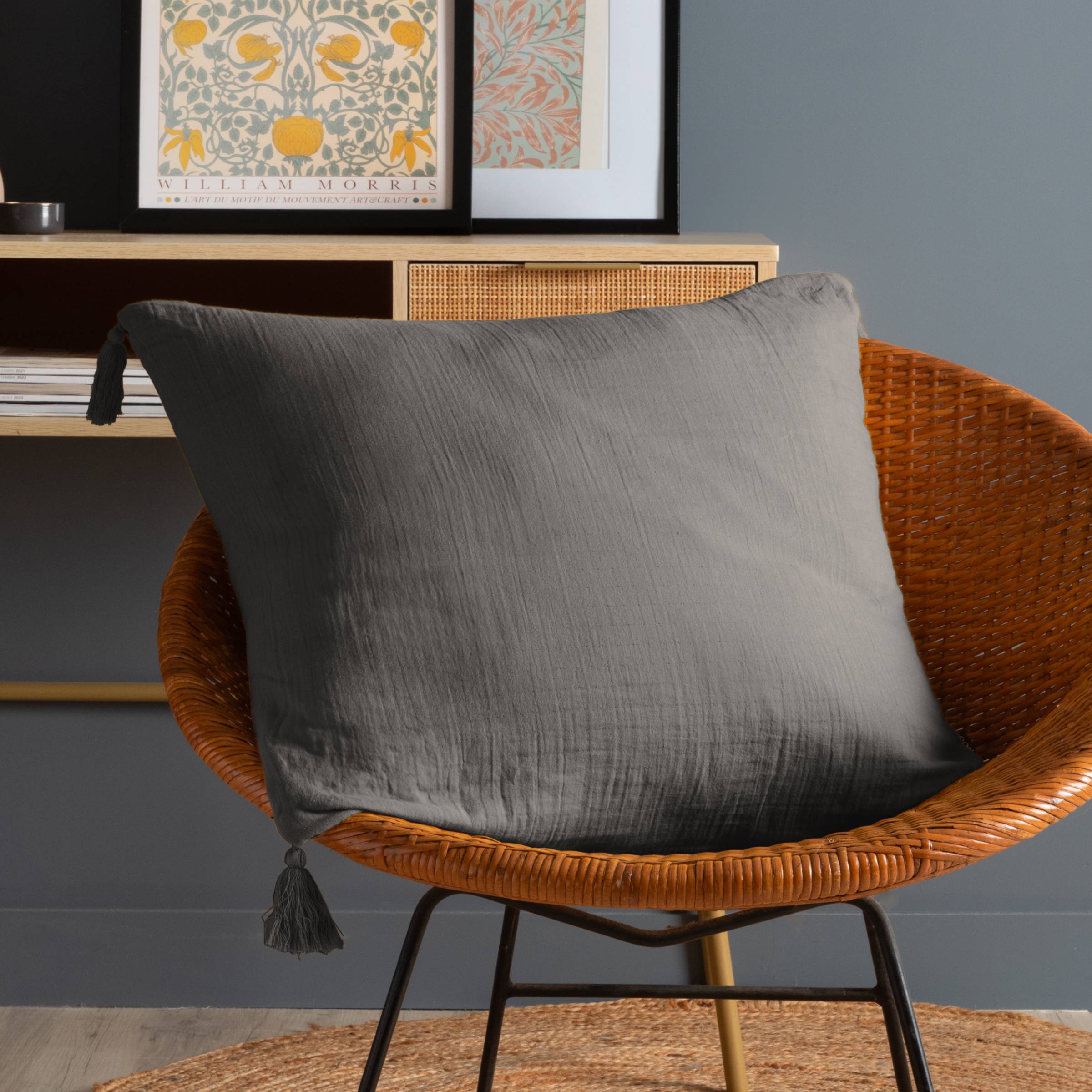 Dark grey muslin cushion