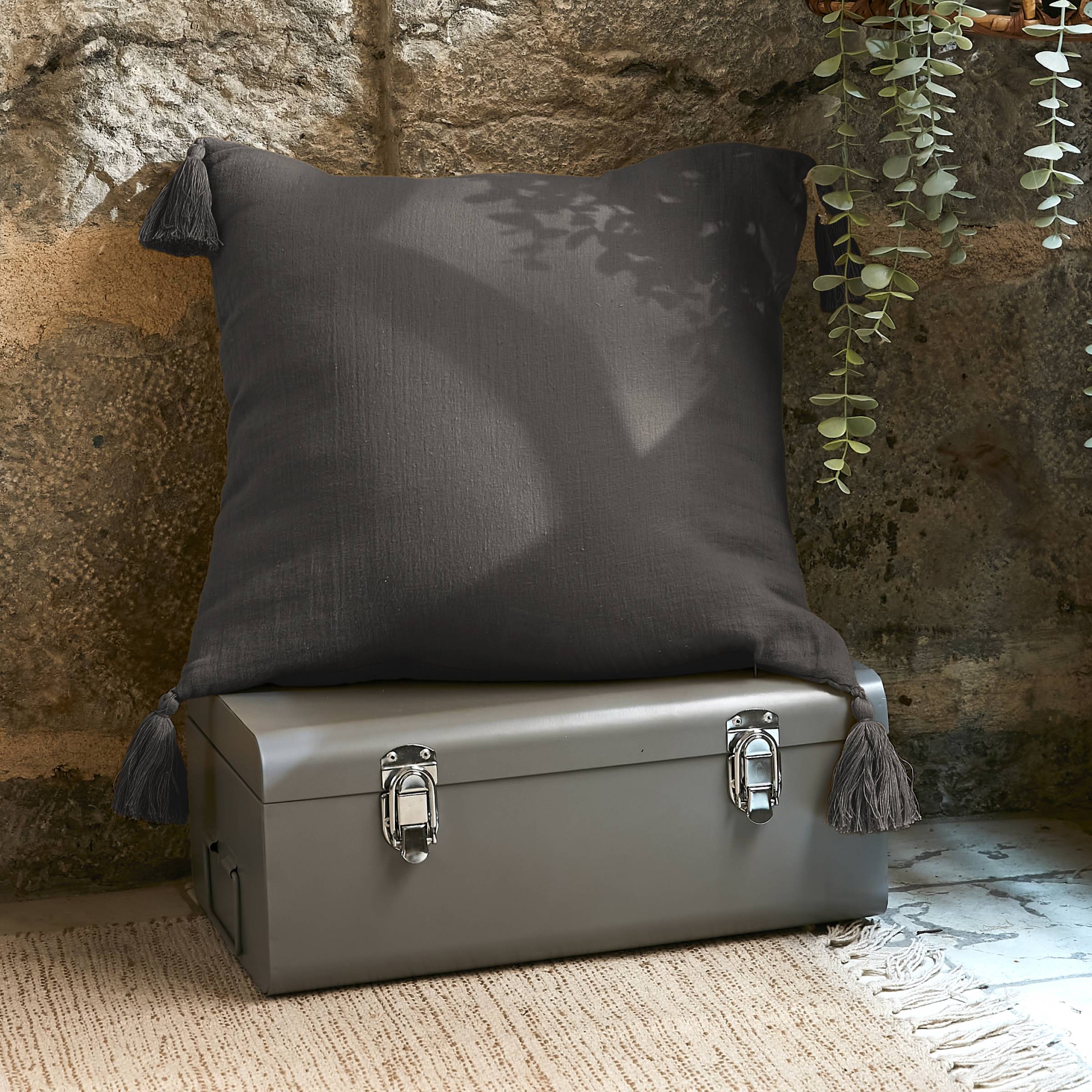 Dark grey muslin cushion