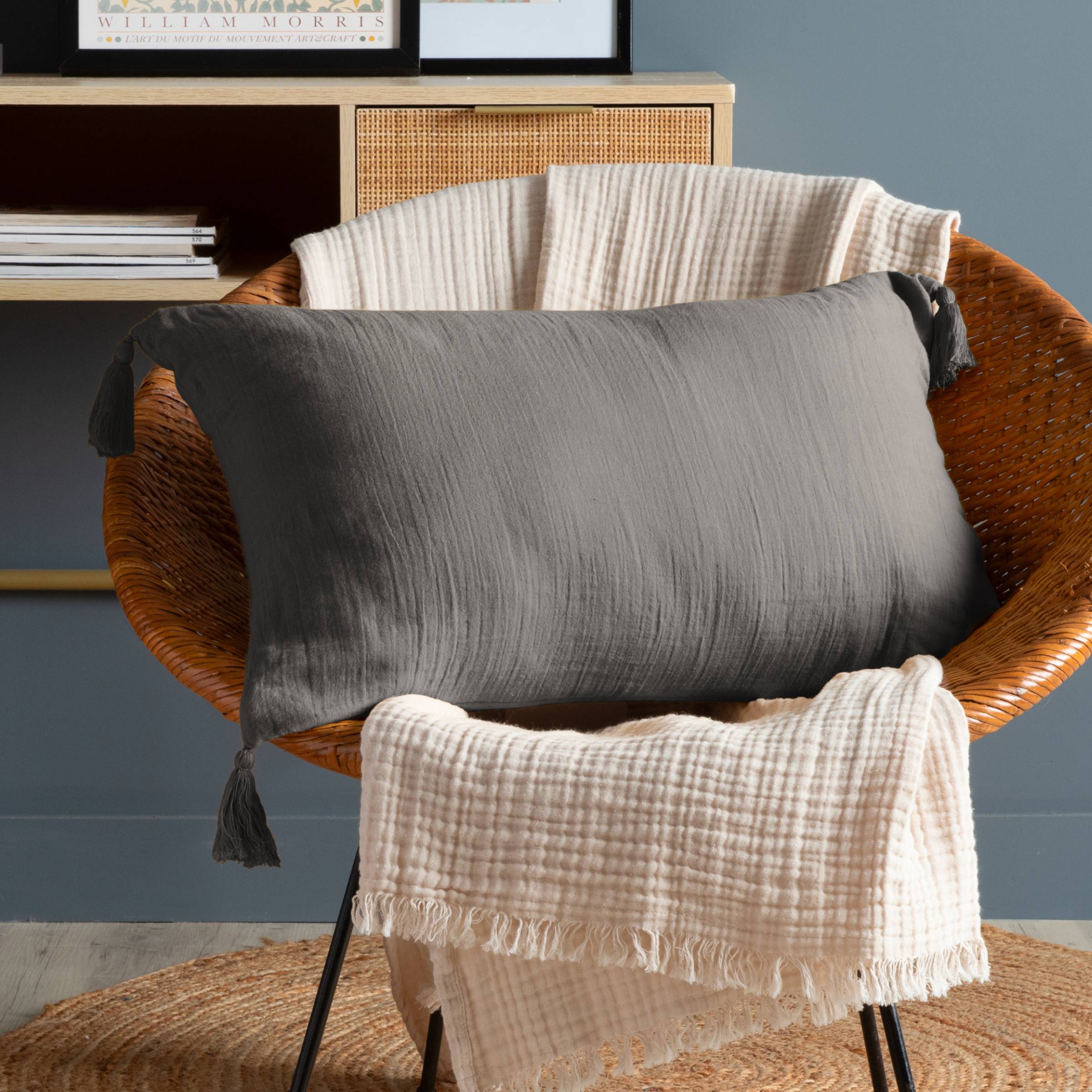 Dark grey muslin cushion