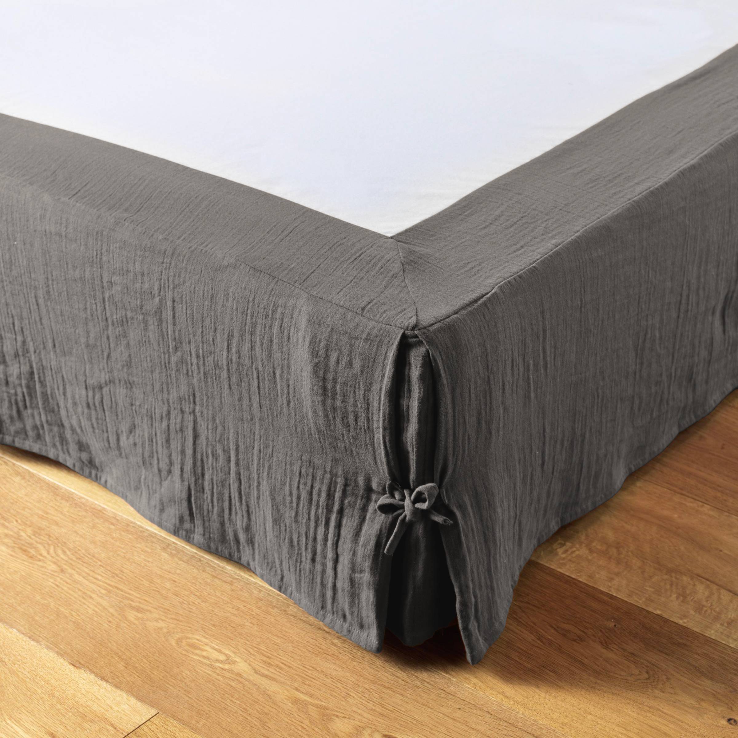 Dark grey muslin bed skirt