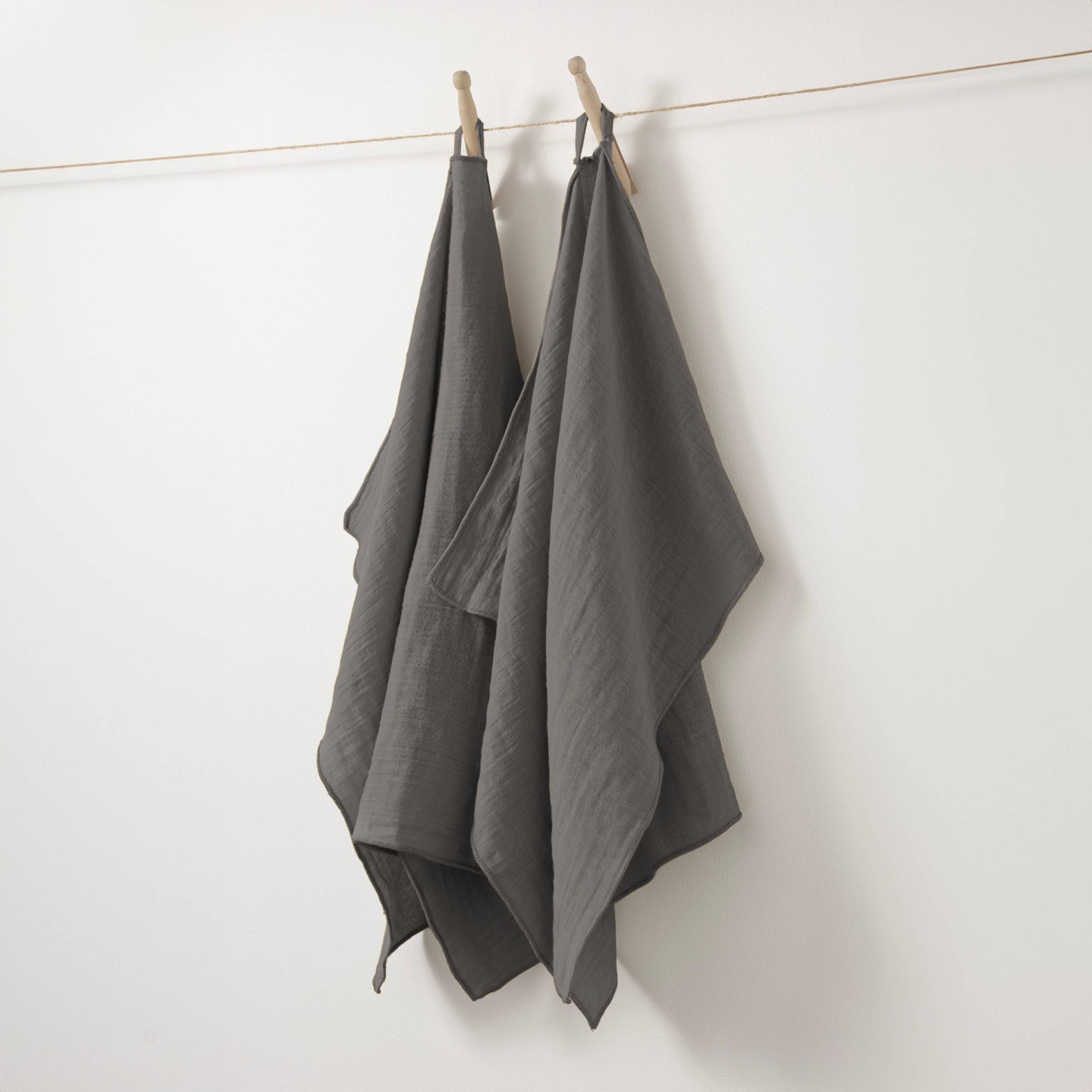 Dark grey muslin hand towel - set of 2
