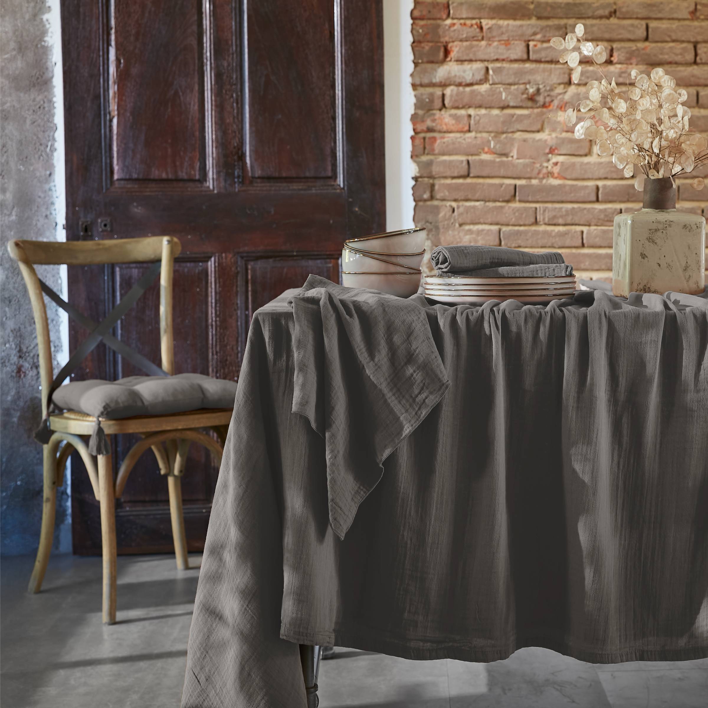 Dark grey rectangular muslin tablecloth
