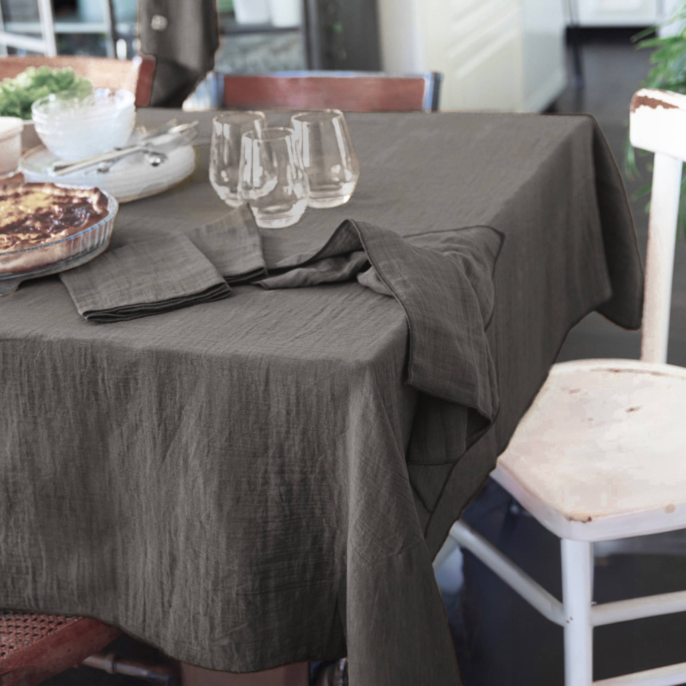 Dark grey rectangular muslin tablecloth