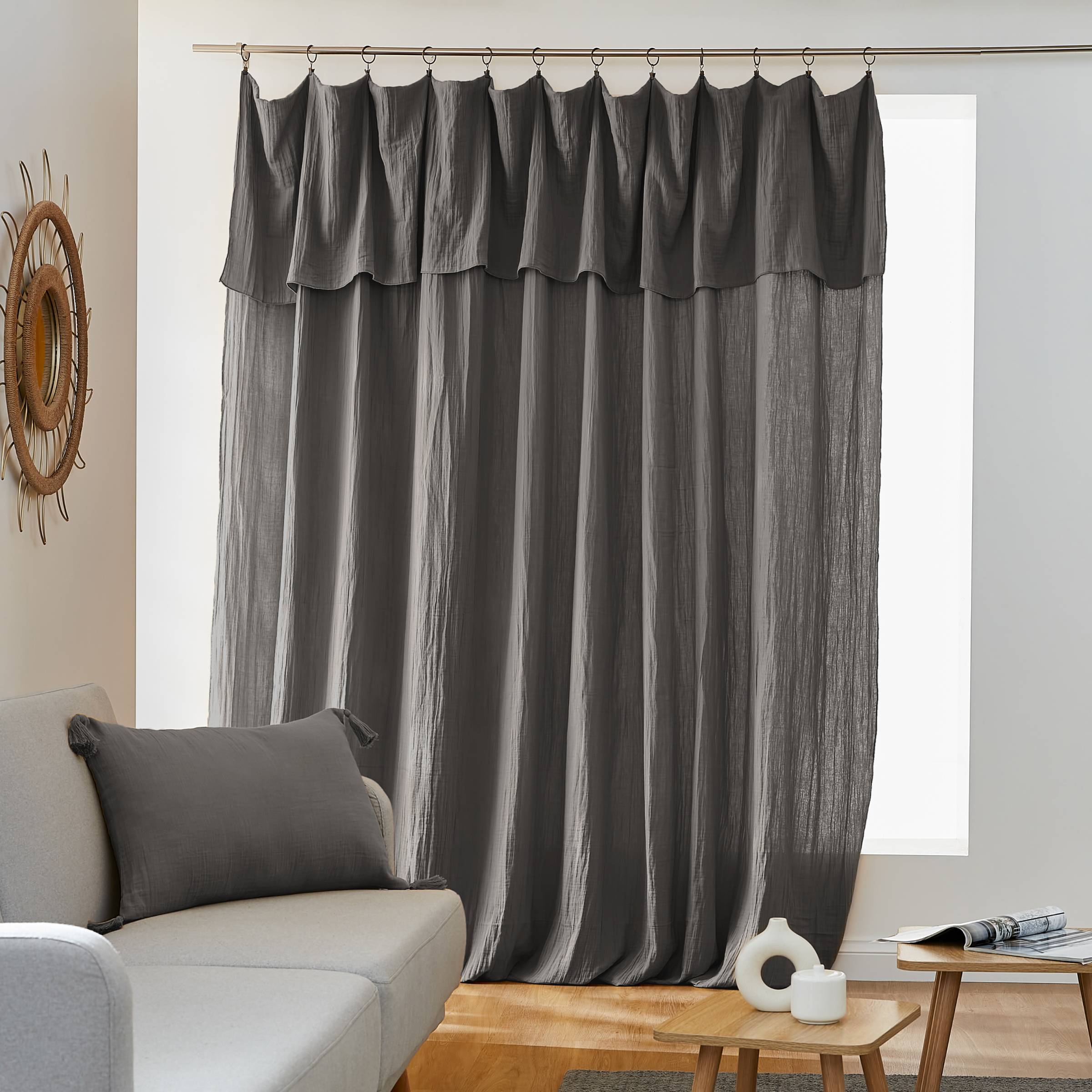 Dark grey adjustable muslin curtain