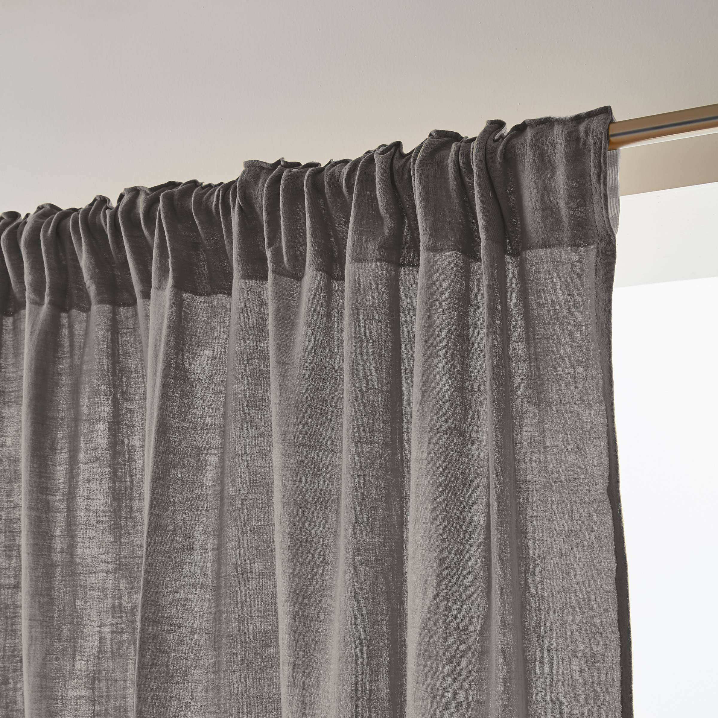 Dark grey muslin pencil pleat curtain