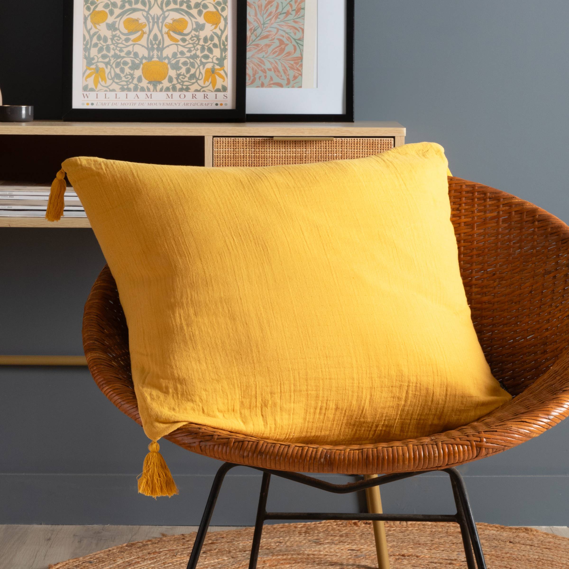 Saffron muslin cushion