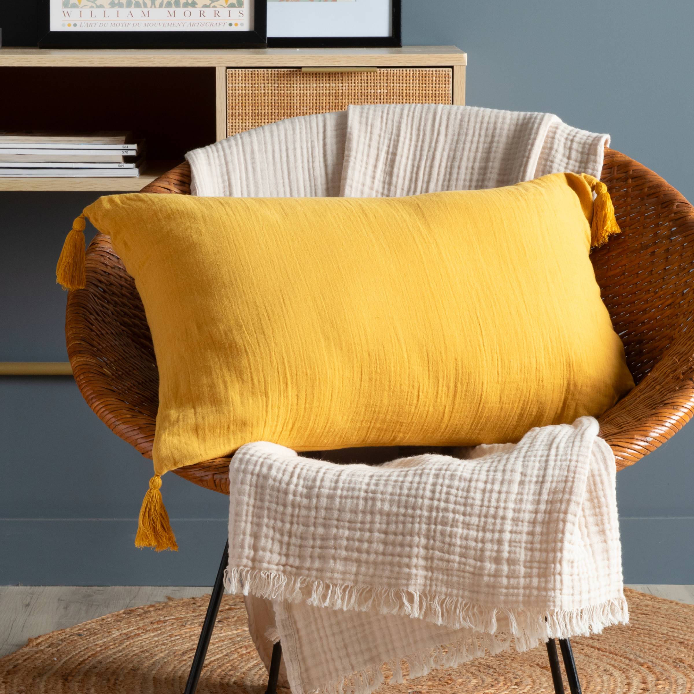 Saffron muslin cushion