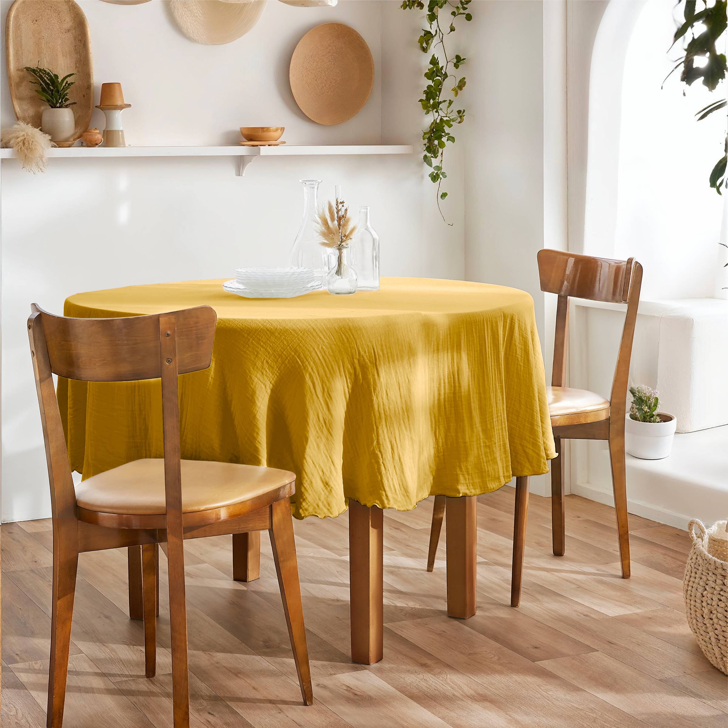 Saffron round muslin tablecloth