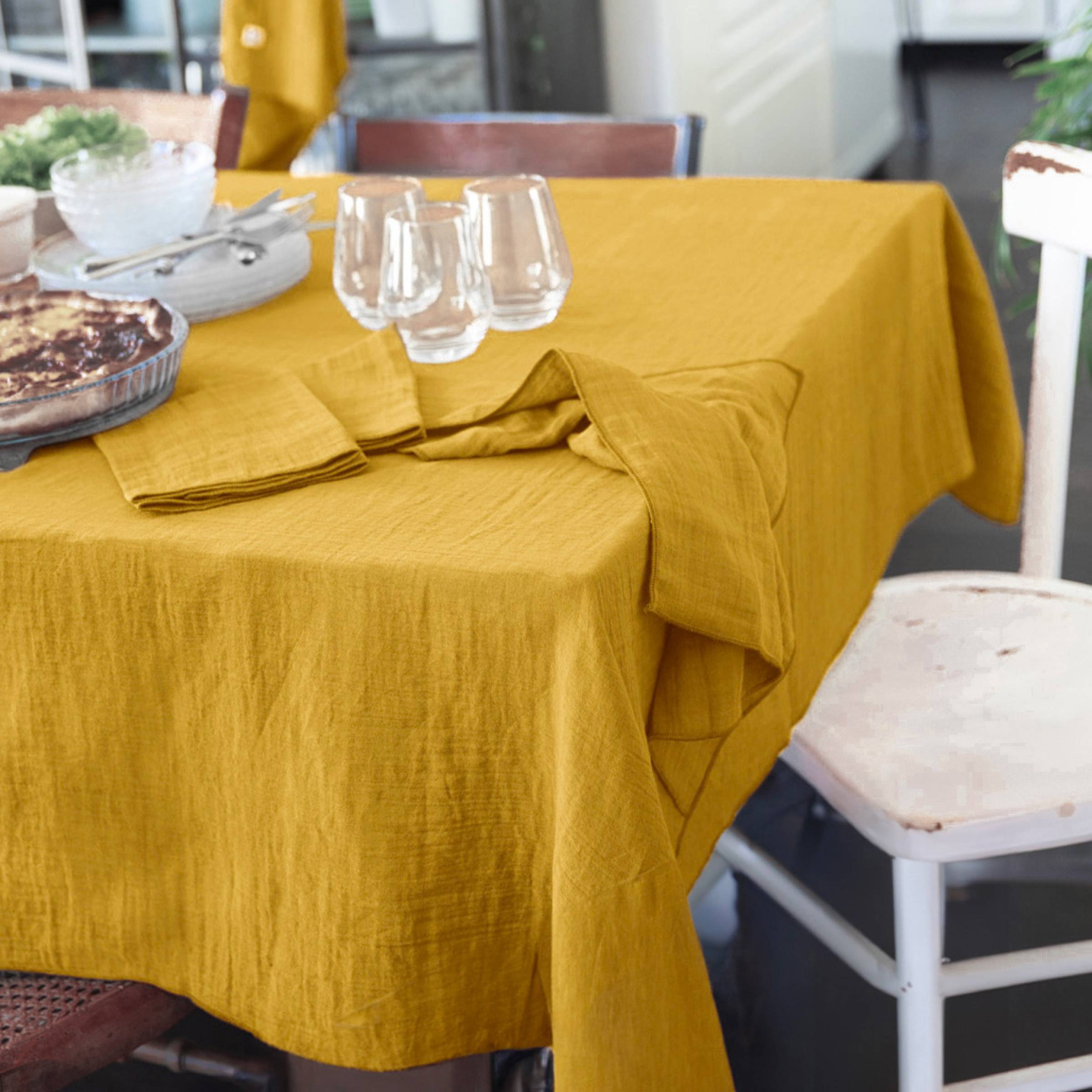 Saffron rectangular muslin tablecloth