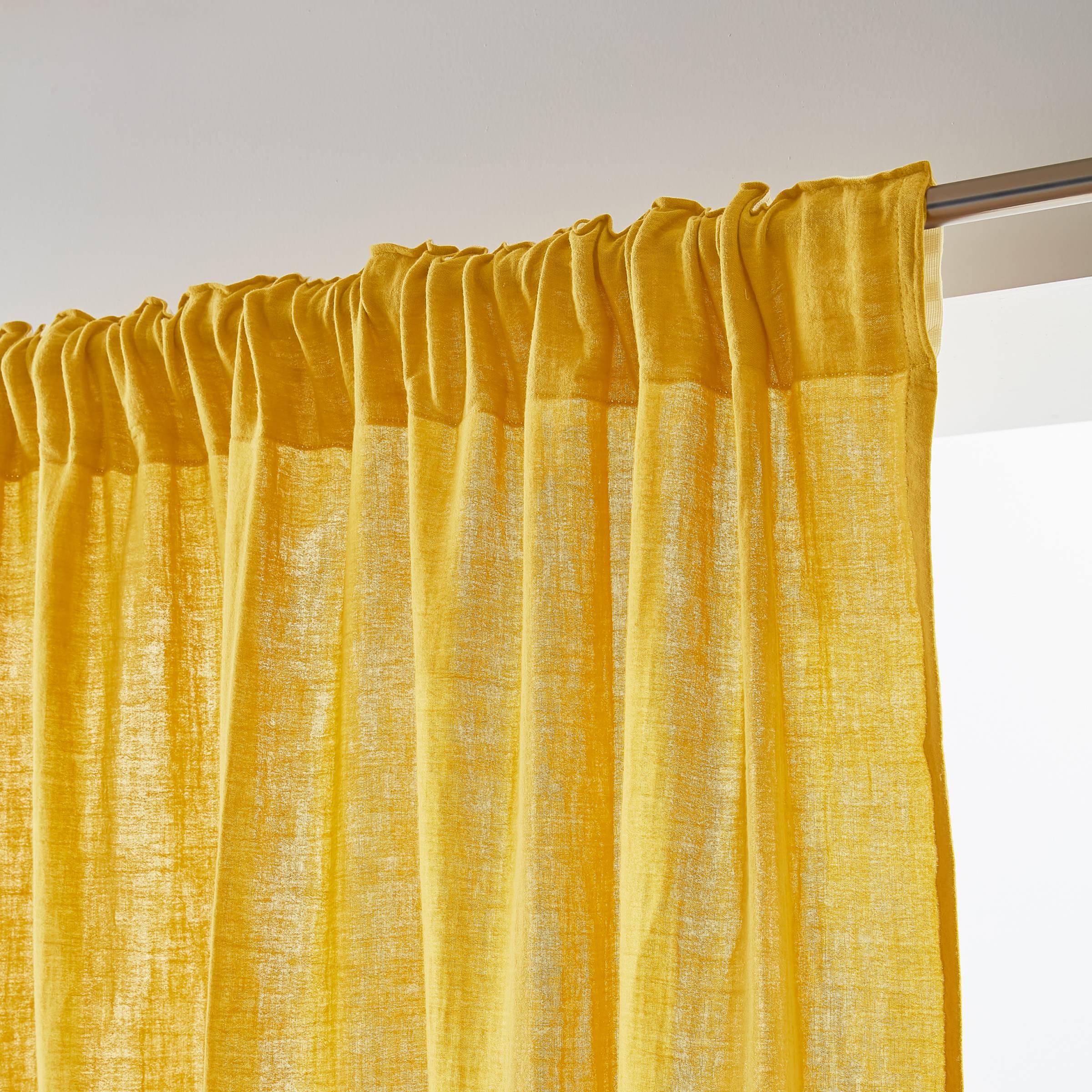 Saffron muslin pencil pleat curtain