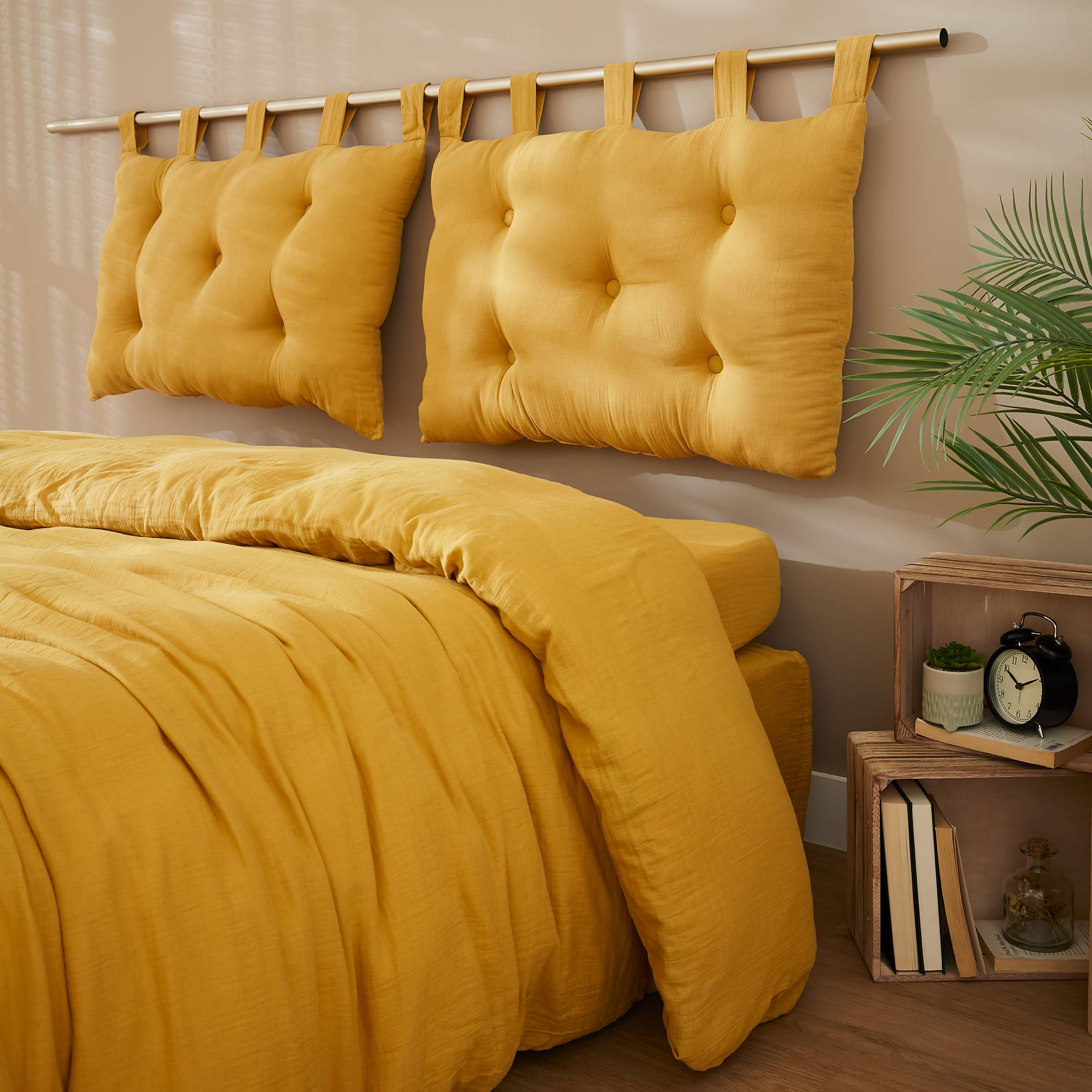 Saffron muslin headboard