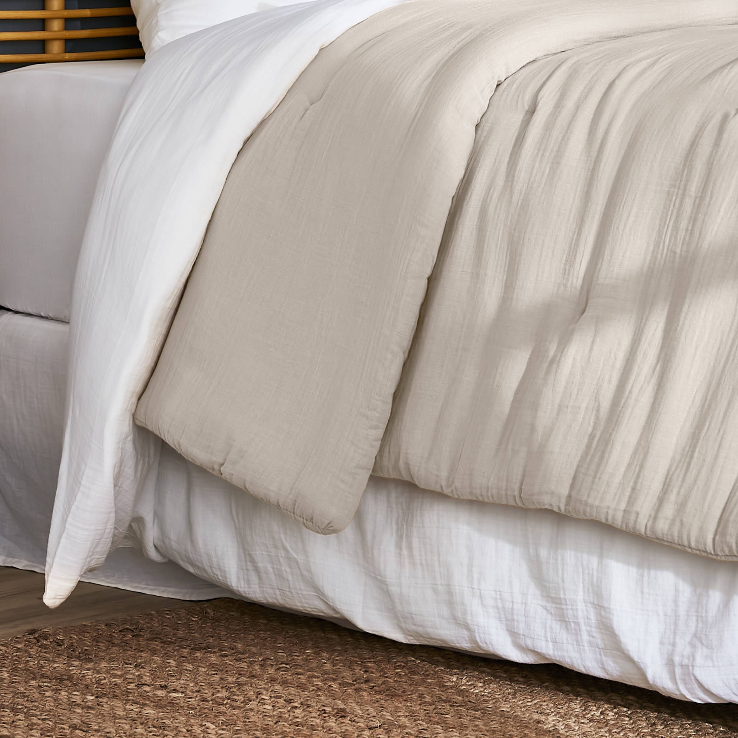 Beige muslin bedspread