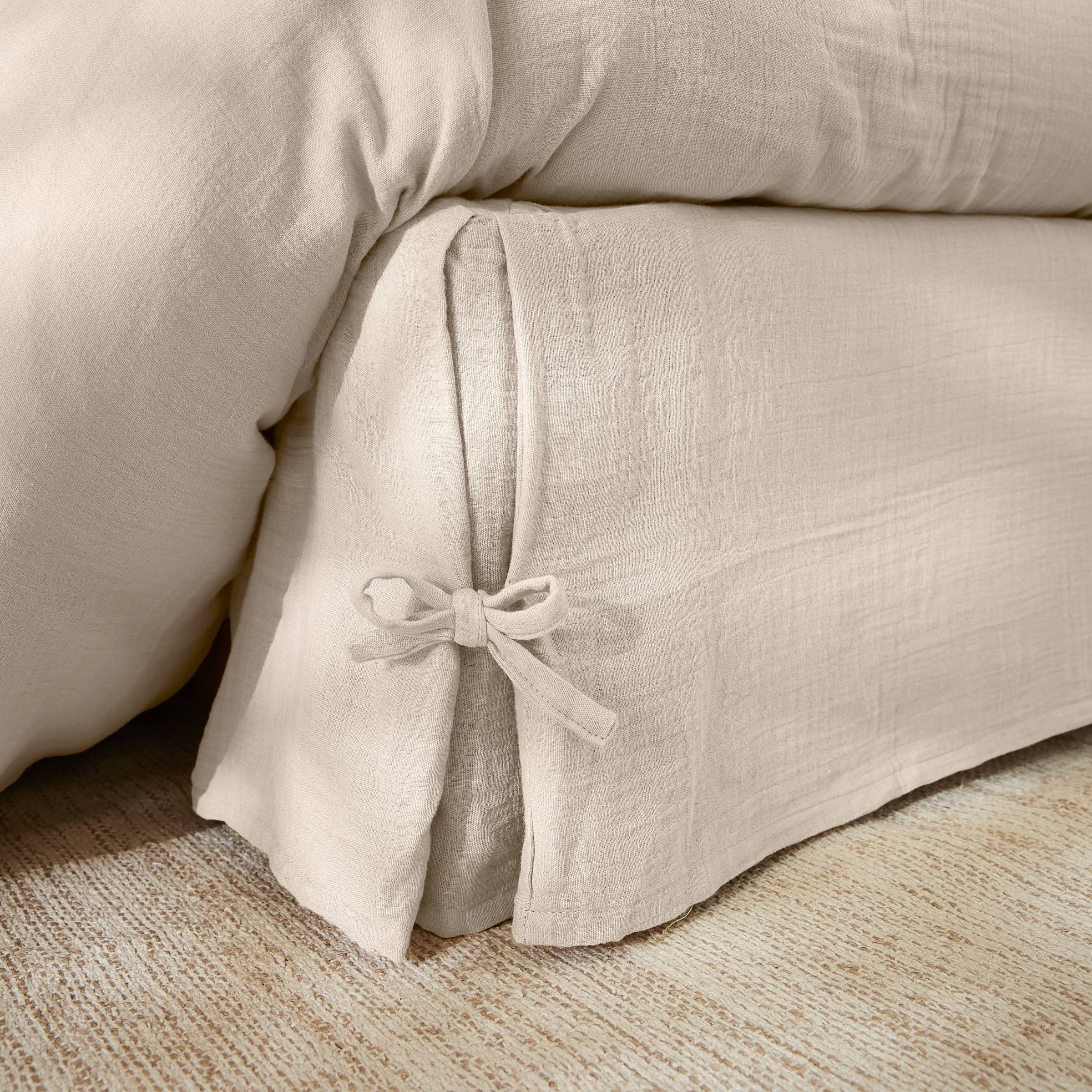 Beige muslin bed skirt