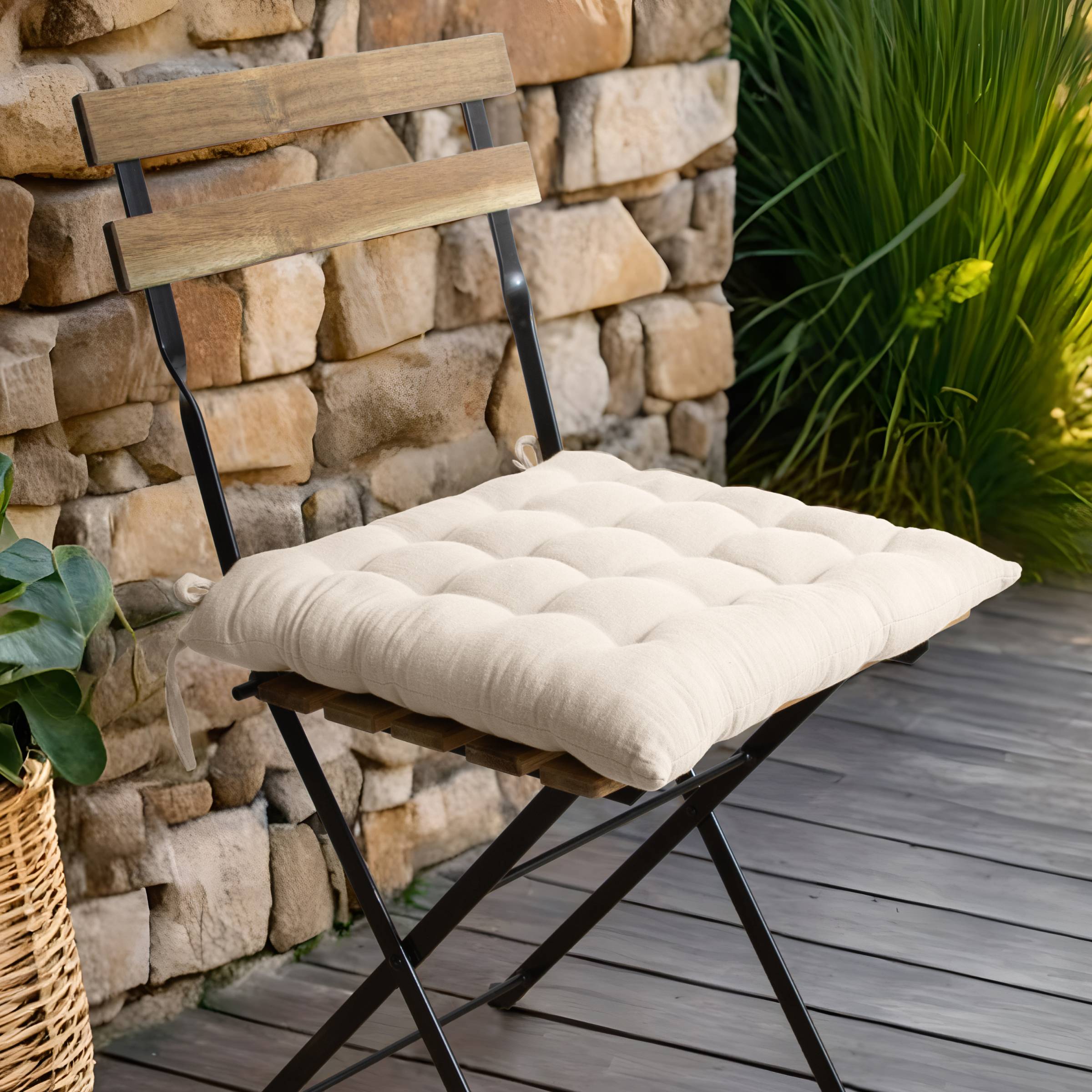 Beige muslin chair cushion