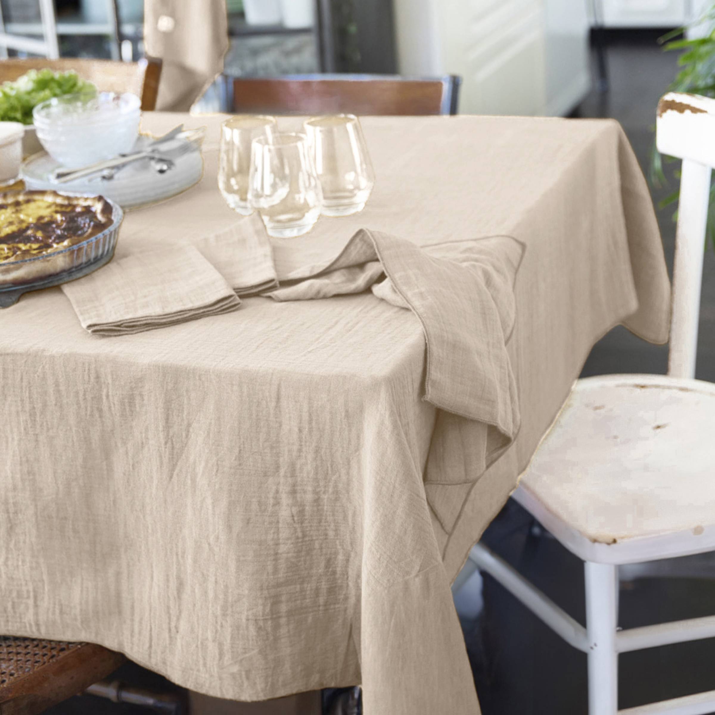 Beige rectangular muslin tablecloth