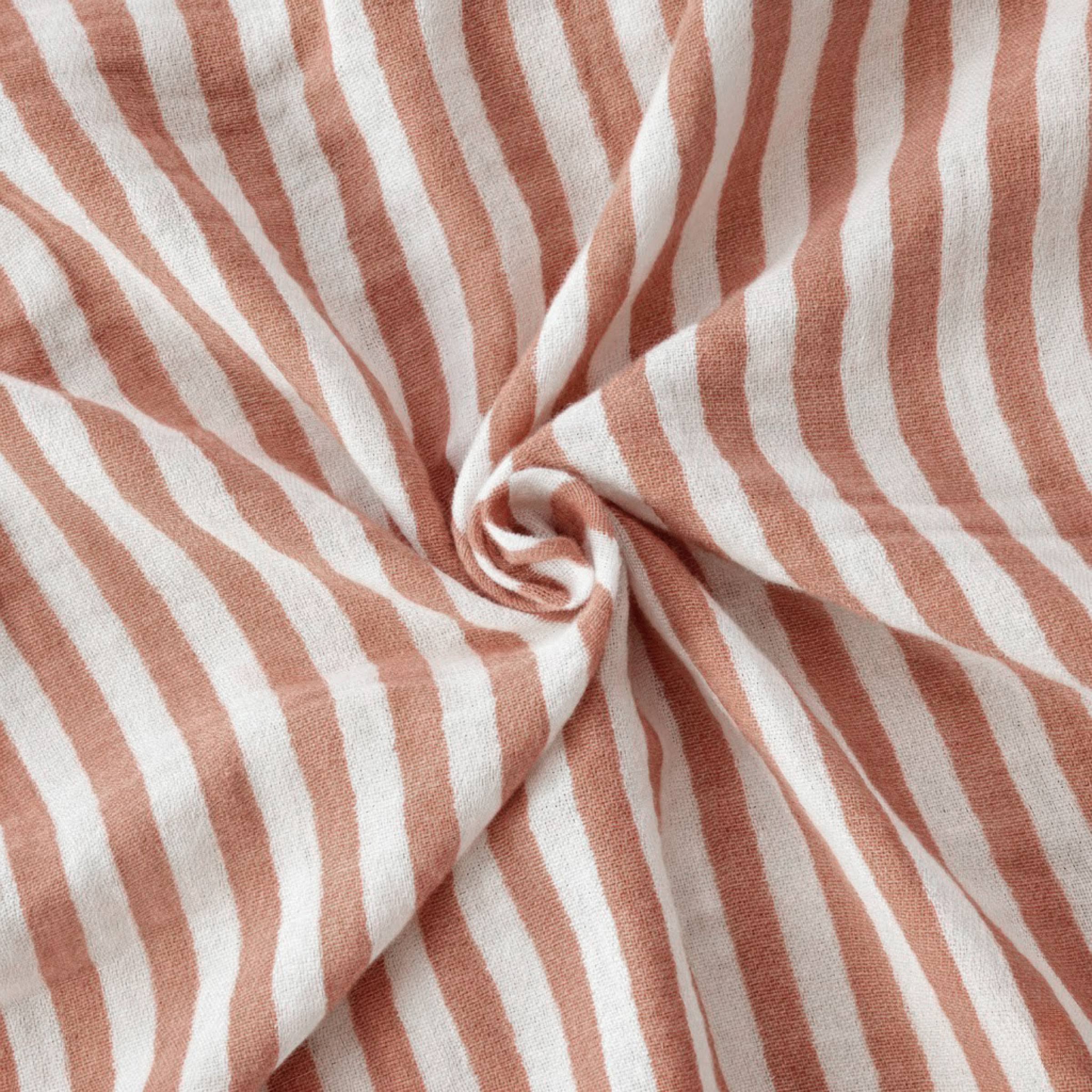 Apricot striped muslin pencil pleat curtain