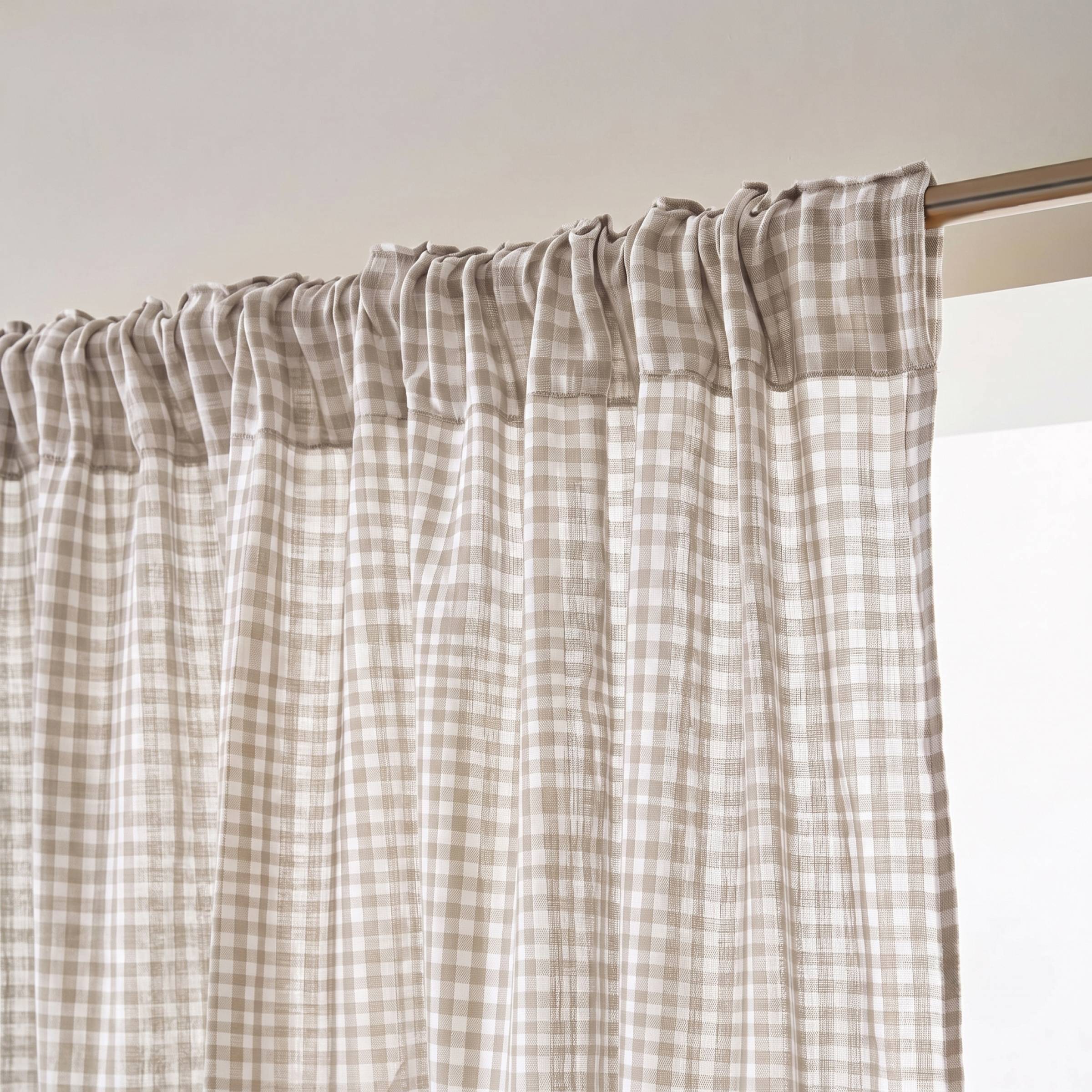Taupe gingham muslin pencil pleat curtain