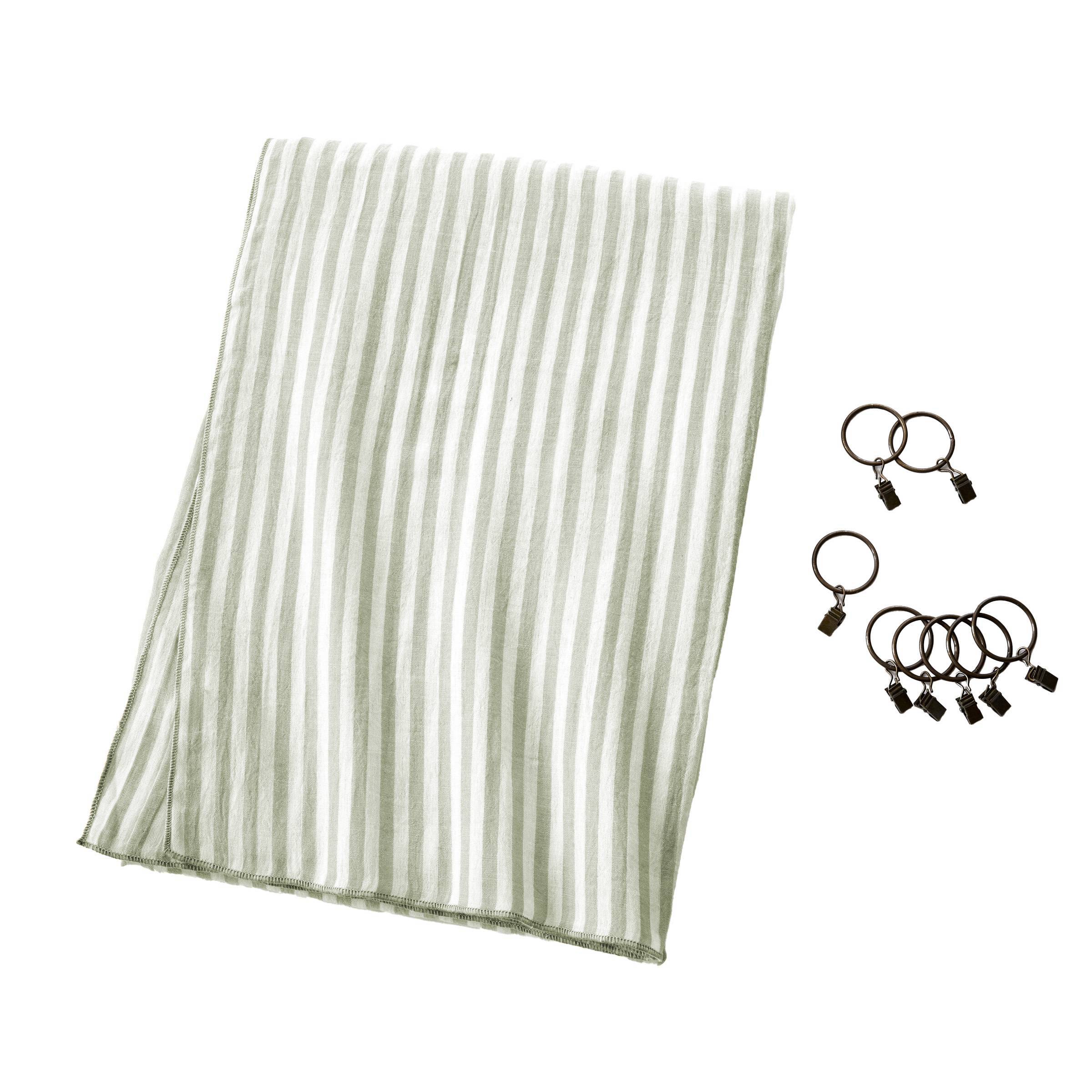 Eucalyptus green striped adjustable muslin curtain