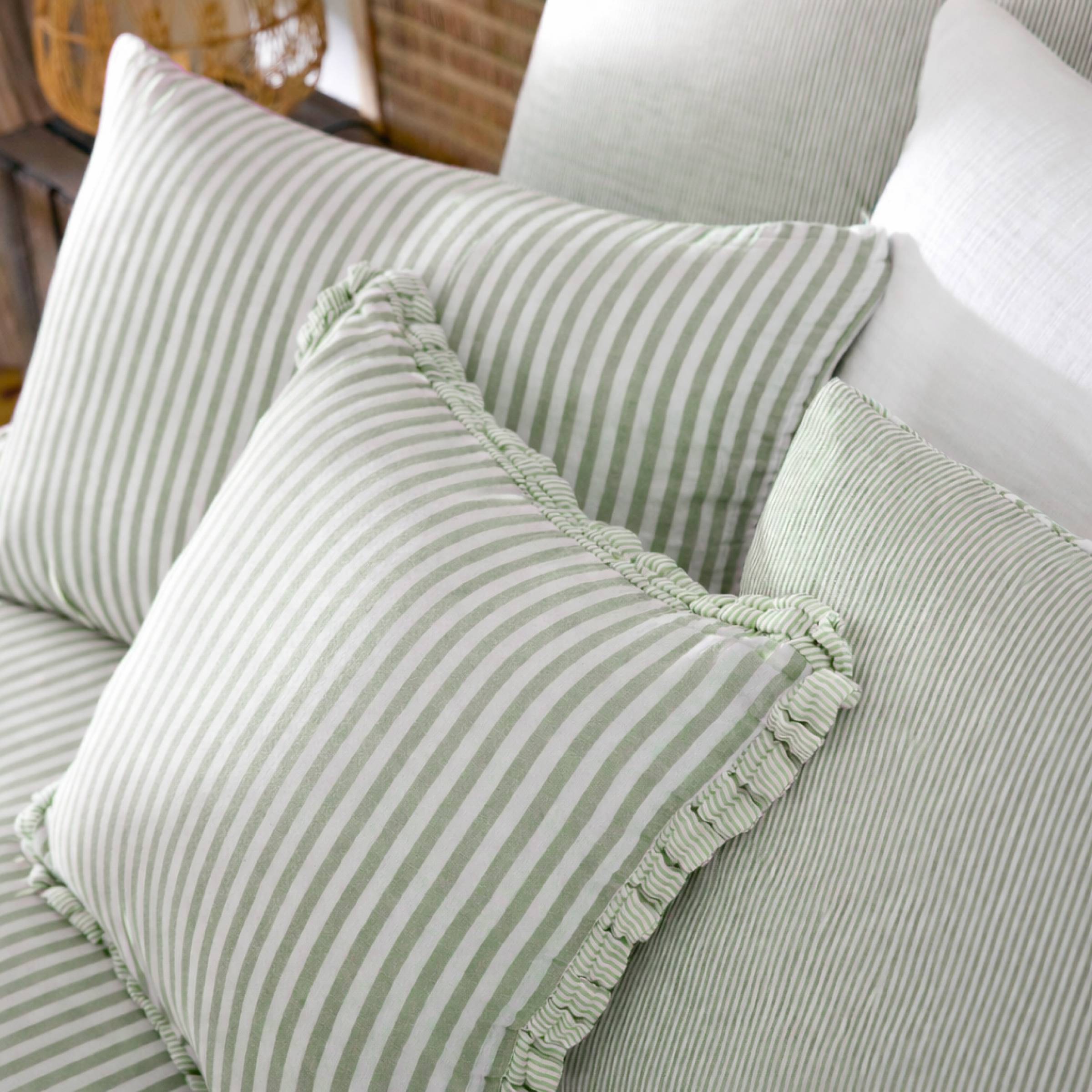 Eucalyptus green striped muslin pillowcase