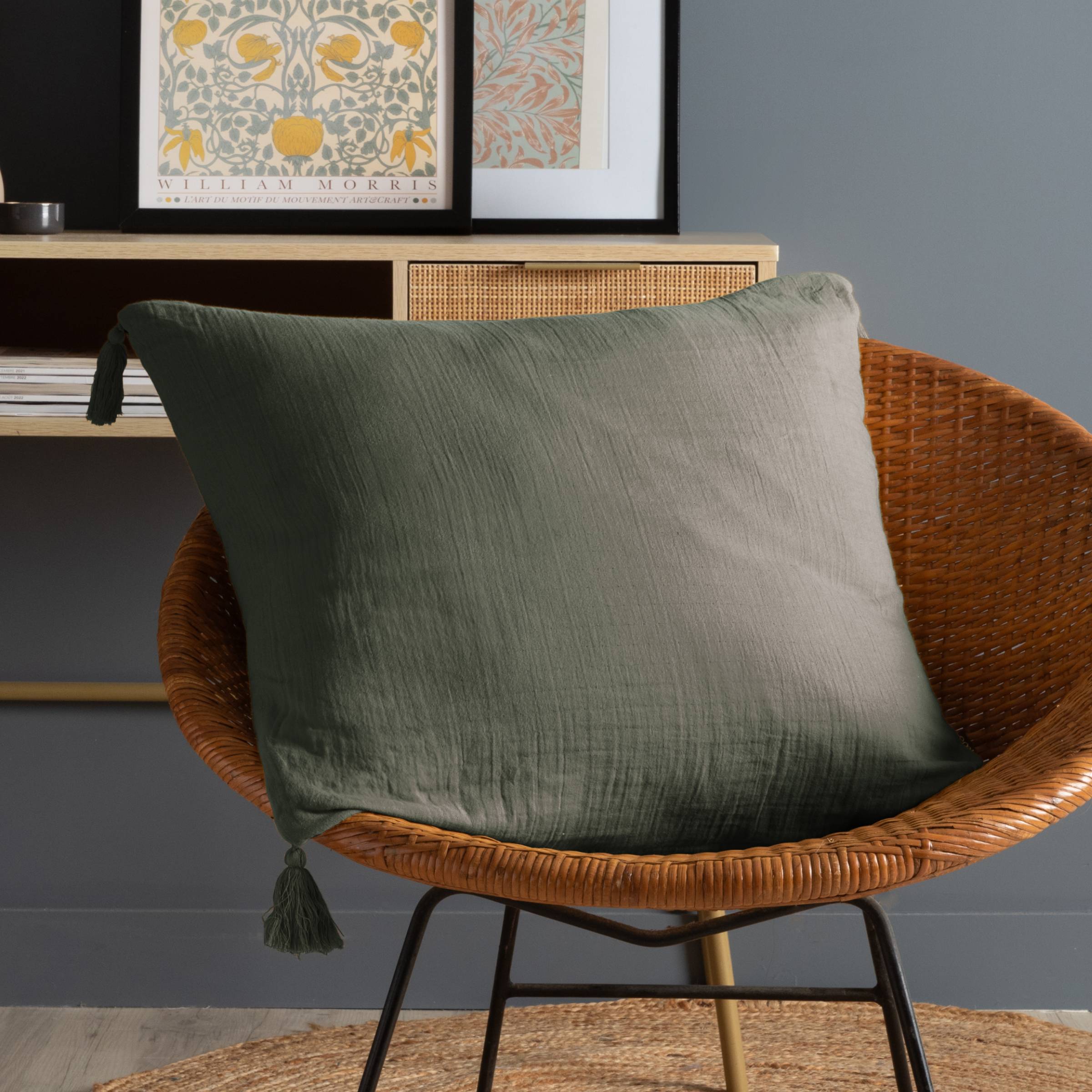 Rosemary green muslin cushion