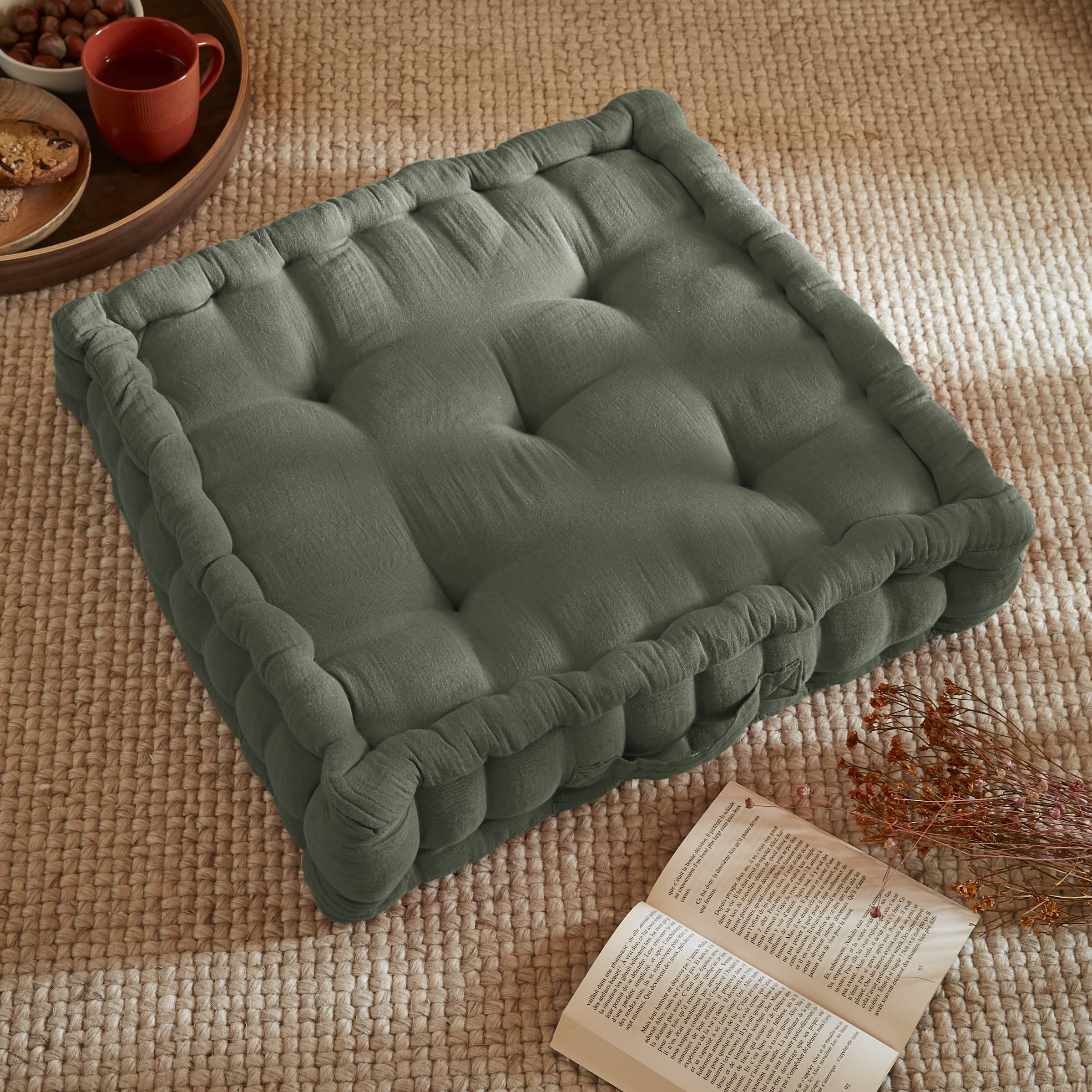 Rosemary green muslin floor cushion