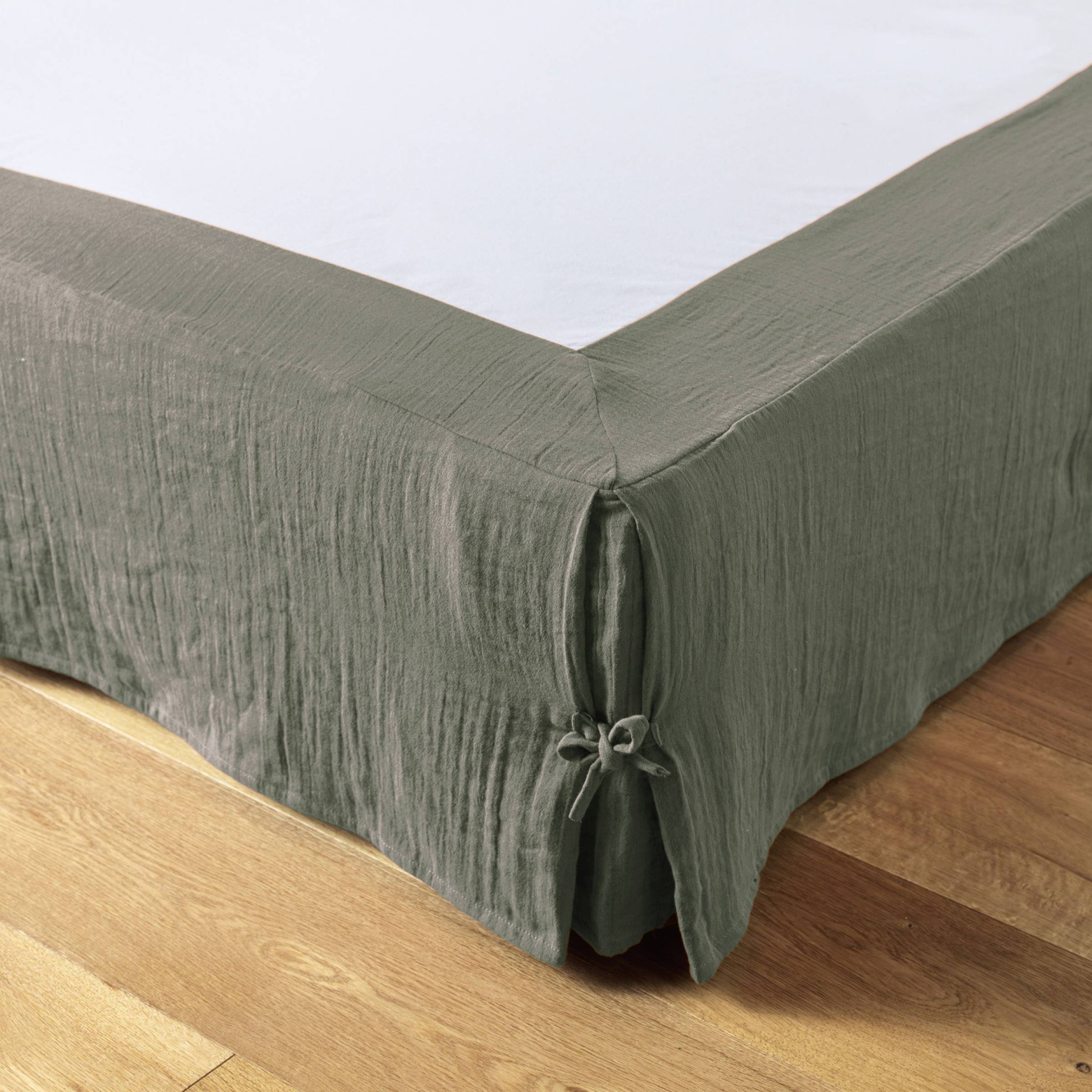 Rosemary green muslin bed skirt