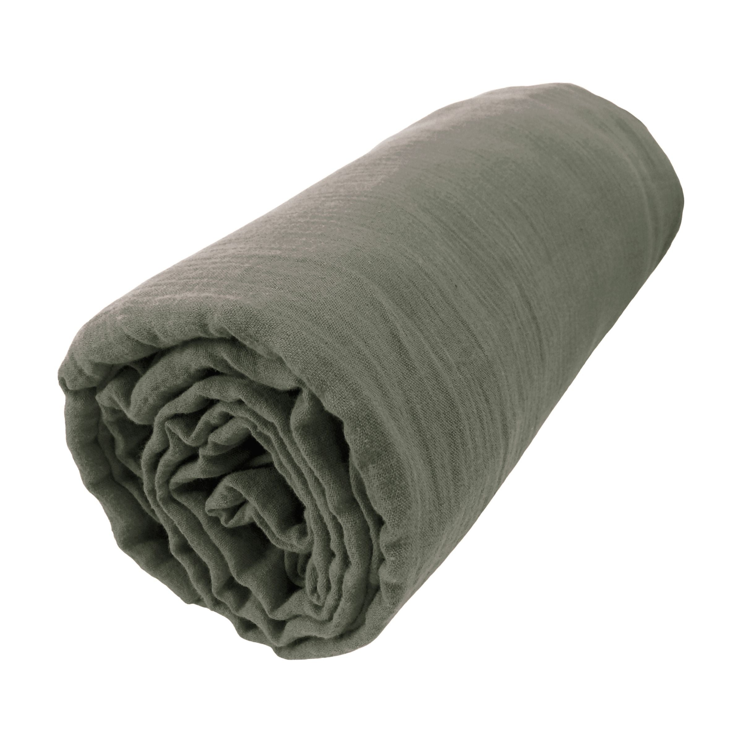 Rosemary green muslin fitted sheet
