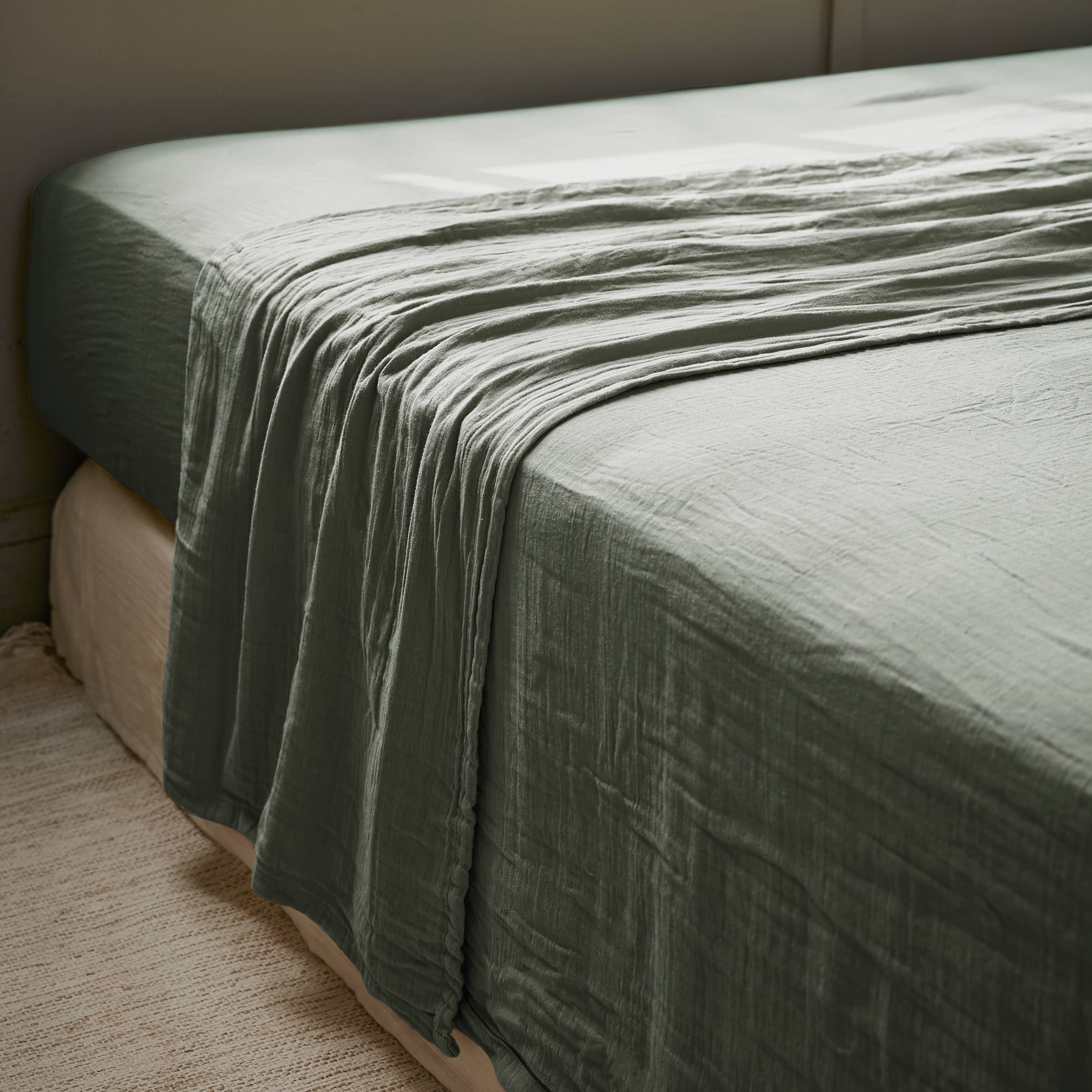 Rosemary green muslin flat sheet